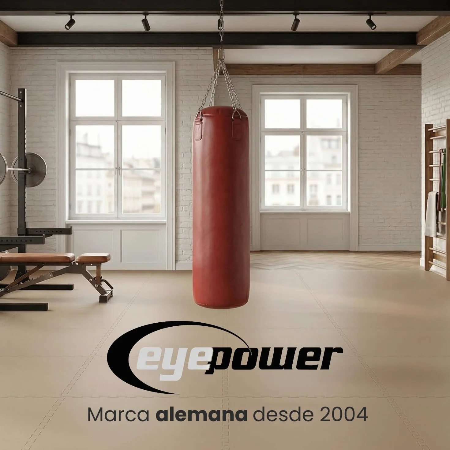 EYEPOWER Set 4 Piezas Suelo de Gimnasio de EVA Esterillas Puzle Cada Pieza 63x63cm Incl Marco 20mm de Grosor Extensible Doble faz