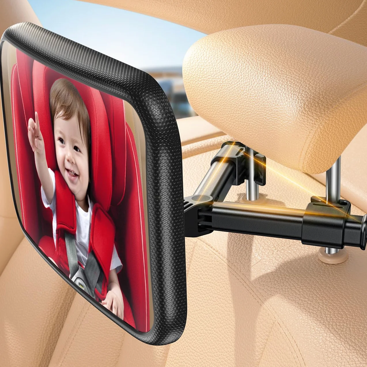 Lamicall Espejo retrovisor para niños – [2025 gancho triangular] 100% irrompible, rotación 360° y 45° inclinable, con 175° visión clara, espejo coche bebé asiento trasero súper estable