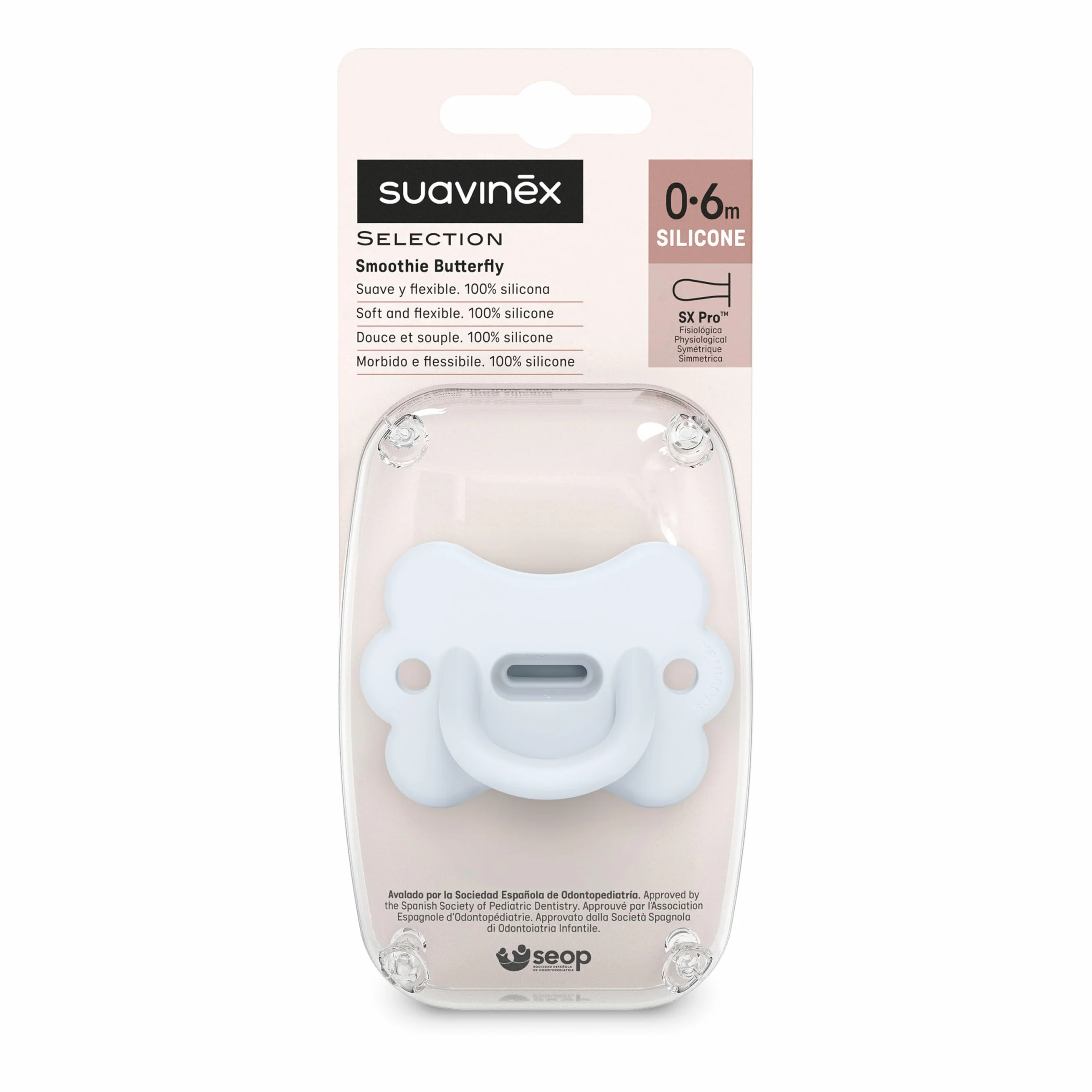 Suavinex Chupete Todo Silicona para Bebés 0/6 Meses con Tetina Fisiológica Sx Pro, Butterfly Ballad Blue
