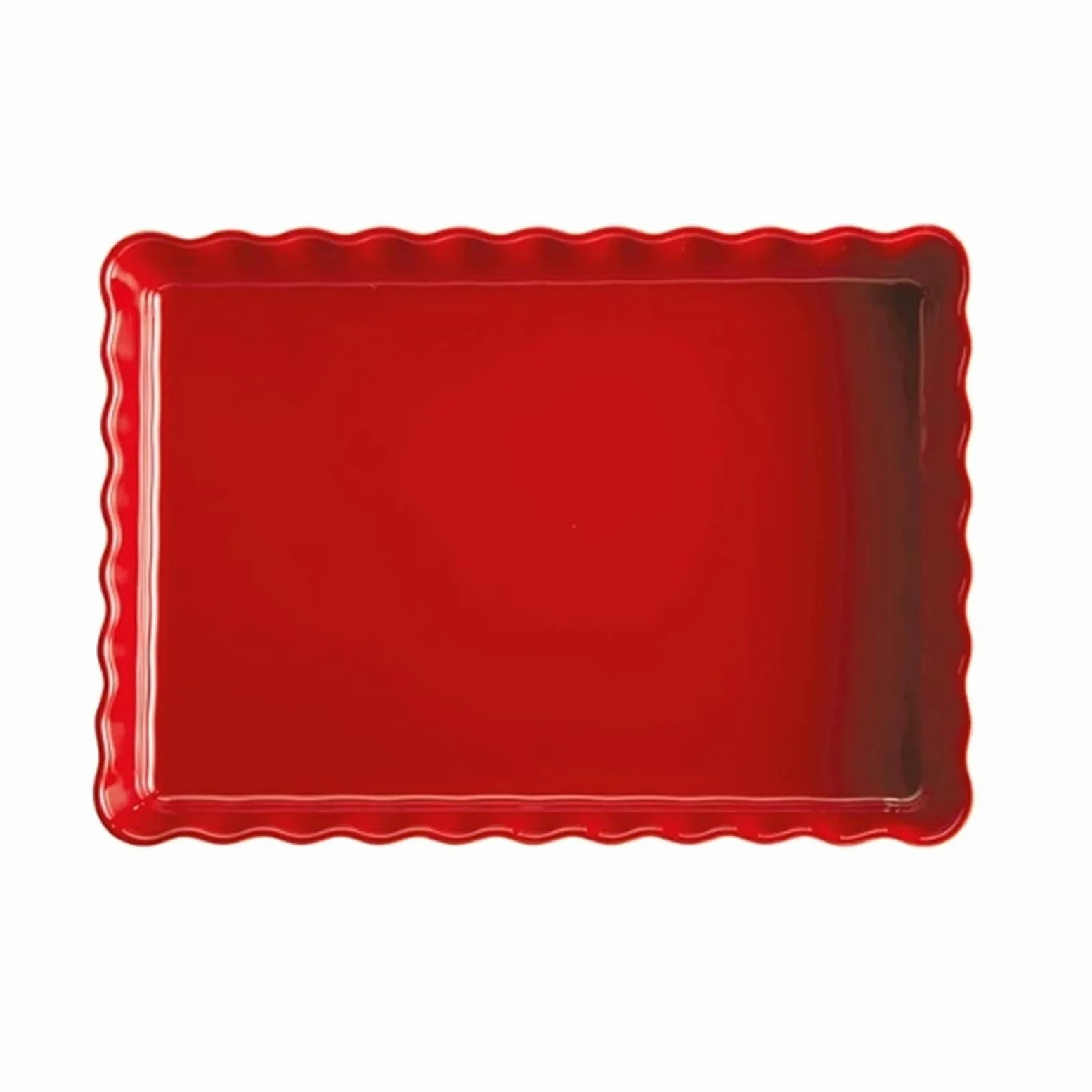 Versátil Fuente for hornear rectangular de cerámica con borde ondulado(Red,Medio)