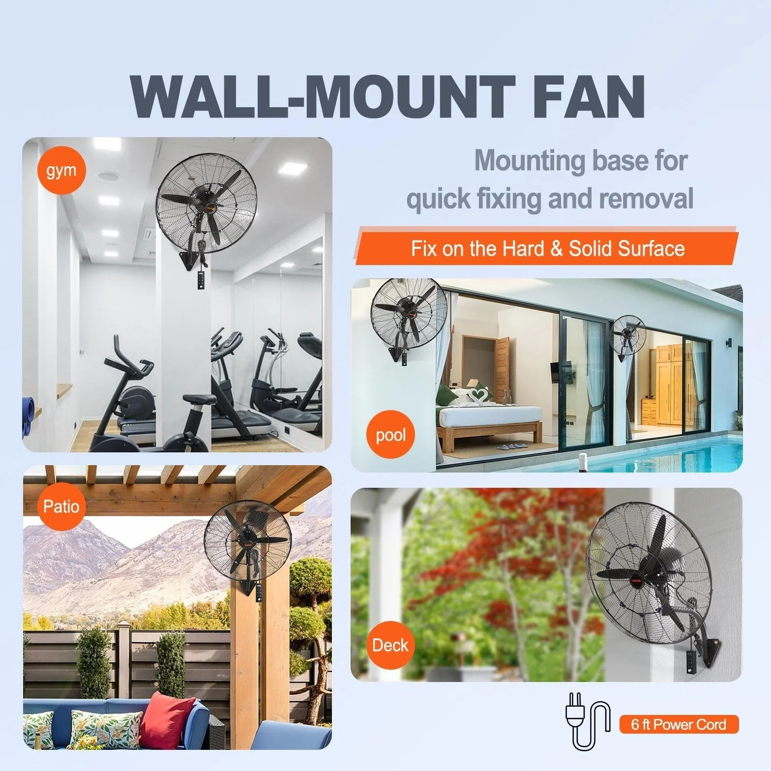 VEVOR Ventilador Nebulizador de Montaje en Pared, 61,6 cm, 3 Velocidades de Alta Velocidad Máx. 7000 CFM, Ventilador de Pared Industrial Oscilante a Prueba de Agua, Comercial o Residencial, Negro