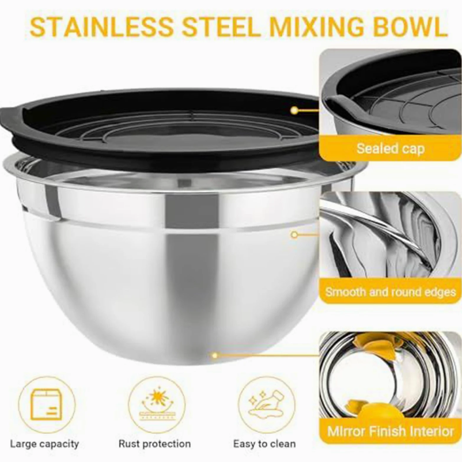 Boles de Mezcla de Acero 7 Piezas De Acero Anidables Redondos | Bols Para Ensalada Y Mezclas Para Salsas Snacks Huevos Condimentos Verduras Frutas
