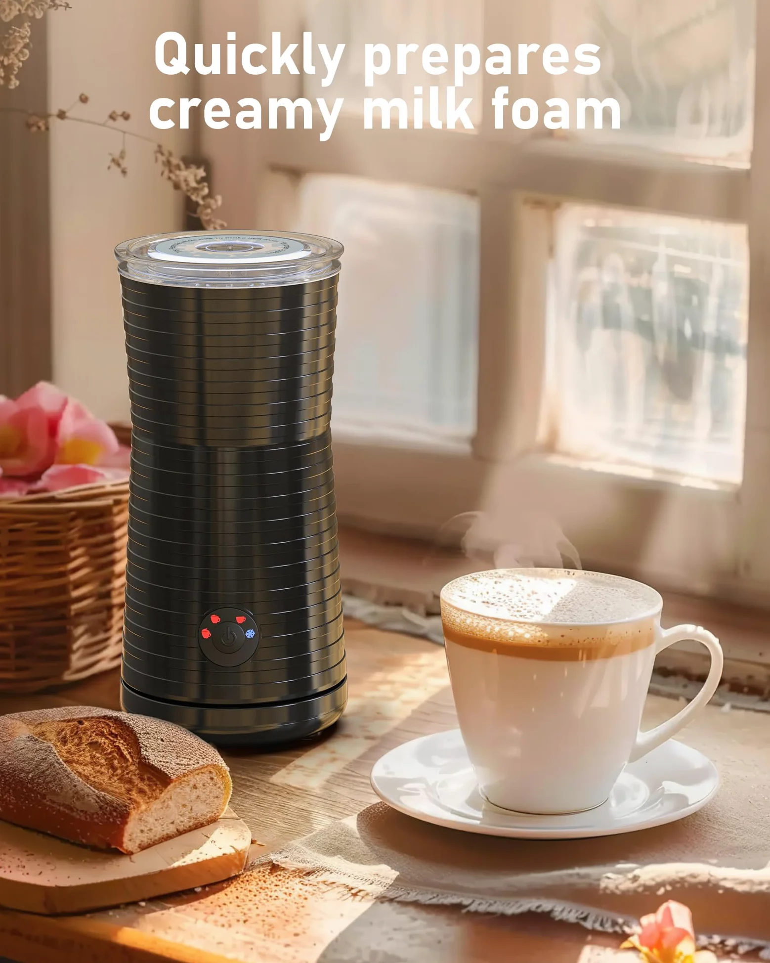 Morpilot - Espumador eléctrico de leche 4 en 1 con espuma caliente y fría y calentador de leche, emulsionador automático 400 W 240 ml para Cappuccino Macchiato Latte