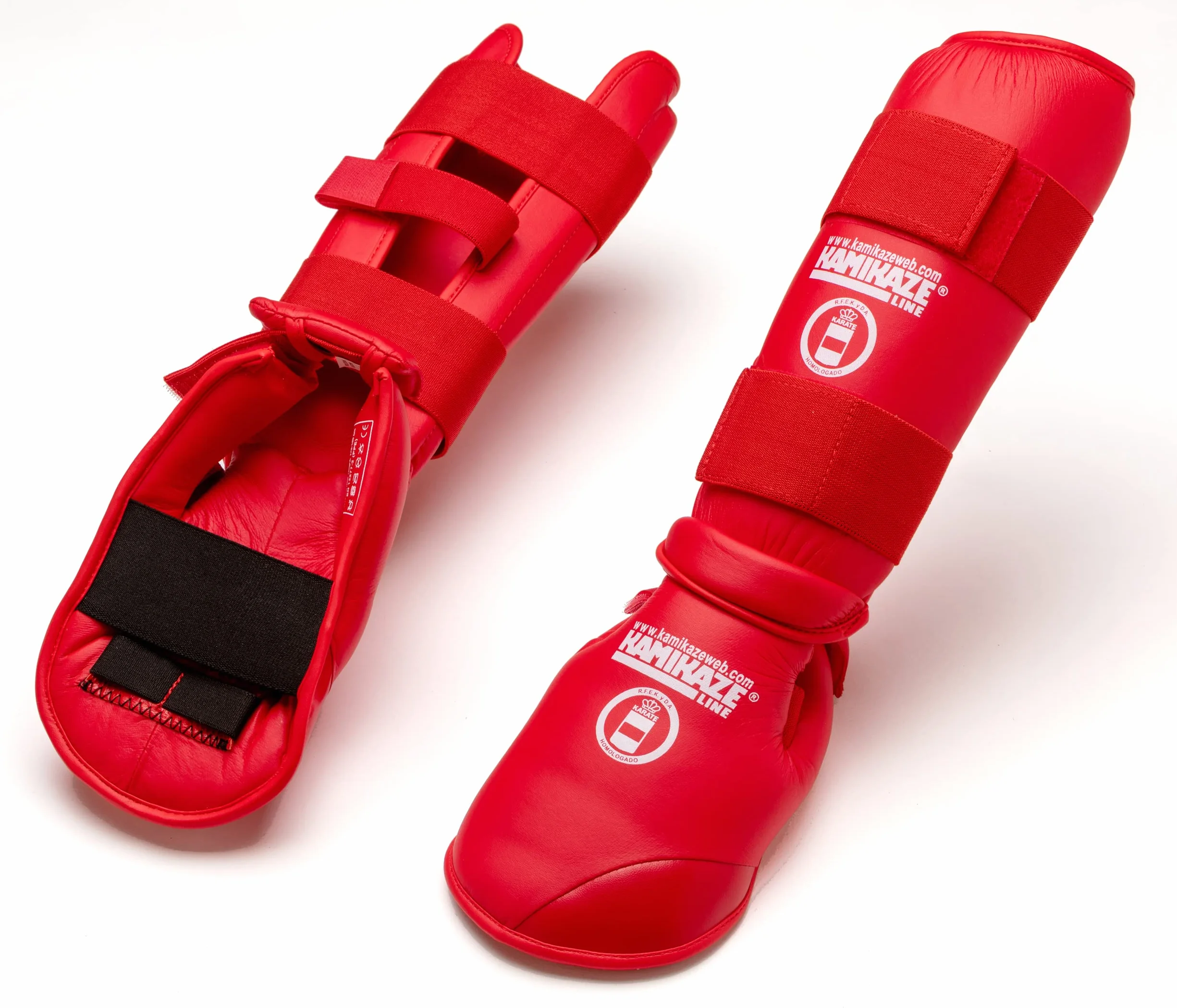 Espinilleras y Protectores de pie KAMIKAZE Karate Homologadas RFEK Rojo M