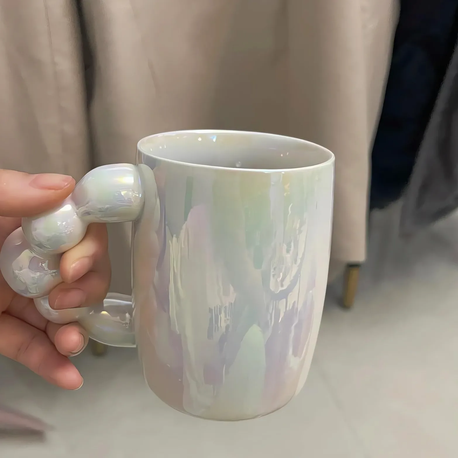Taza Tazas Blancas Perla, Tazas de café de cerámica de Estilo Coreano, Taza de café con asa de Burbuja for Desayuno, Leche, Zumo, Taza de té, Apta for microondas Taza de café(Pink)