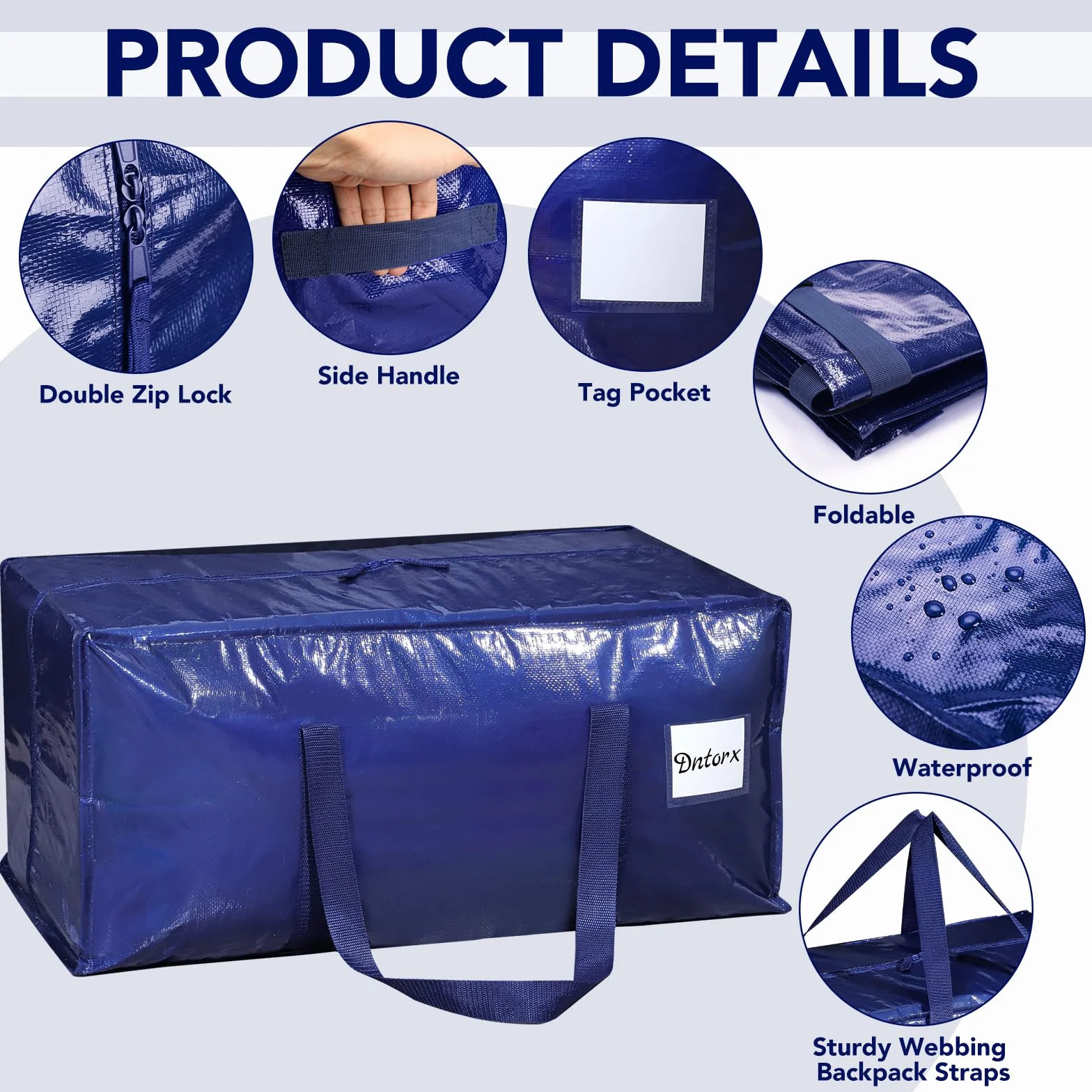 Dntorx 6 bolsas de almacenamiento de 90 l, resistentes bolsas de mudanza, cajas de mudanza, grandes con asa con cremallera, caja de almacenamiento plegable para mudanzas, camping, ropa de cama