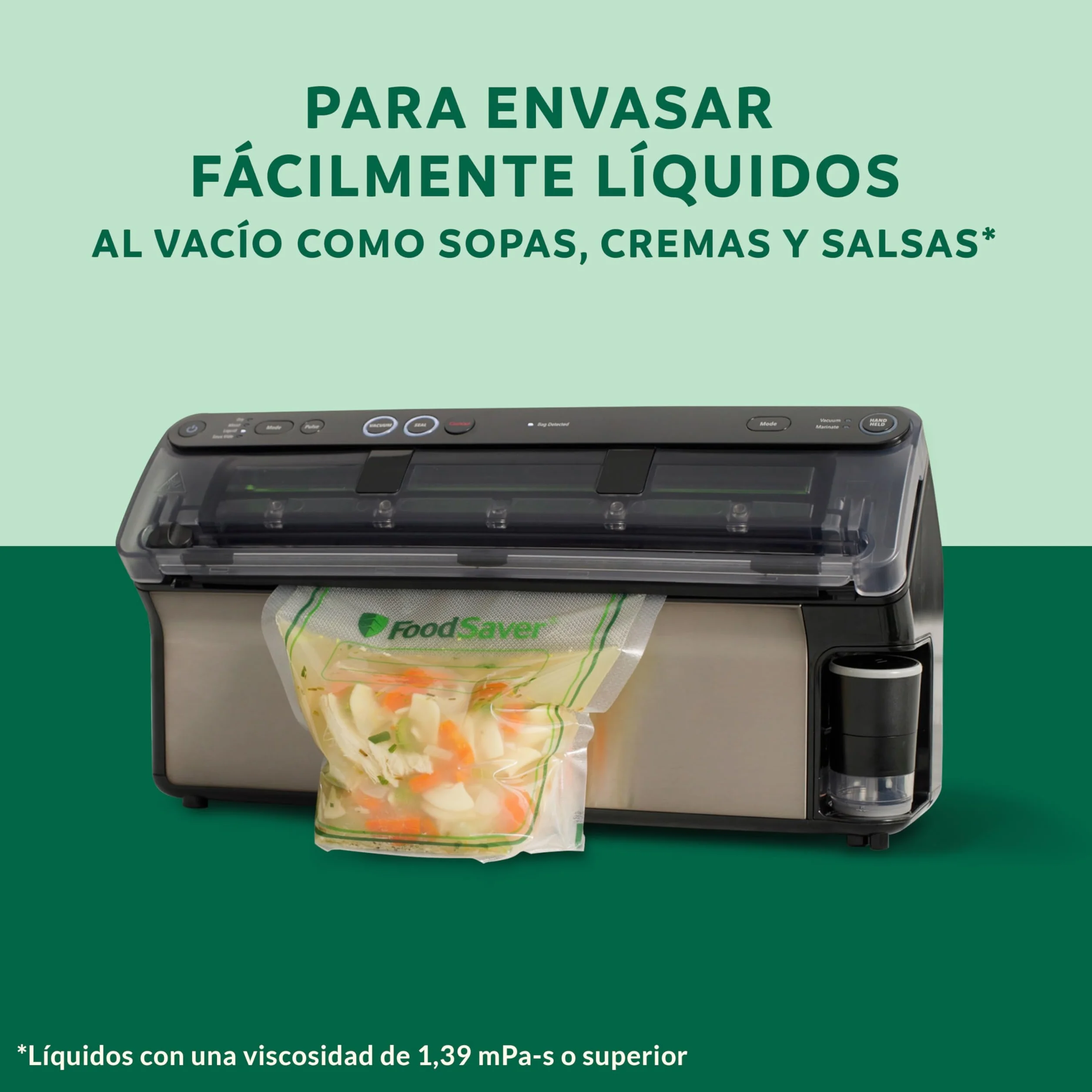 FoodSaver Envasadora al vacío Elite All-in-One Liquid+ | Alimentos hasta 5 veces más frescos* | Sellado de líquidos | Con 1 rollo (28 cm x 2,43 m) y 4 bolsas para envasar al vacío (0,94 L y 3,78 L)