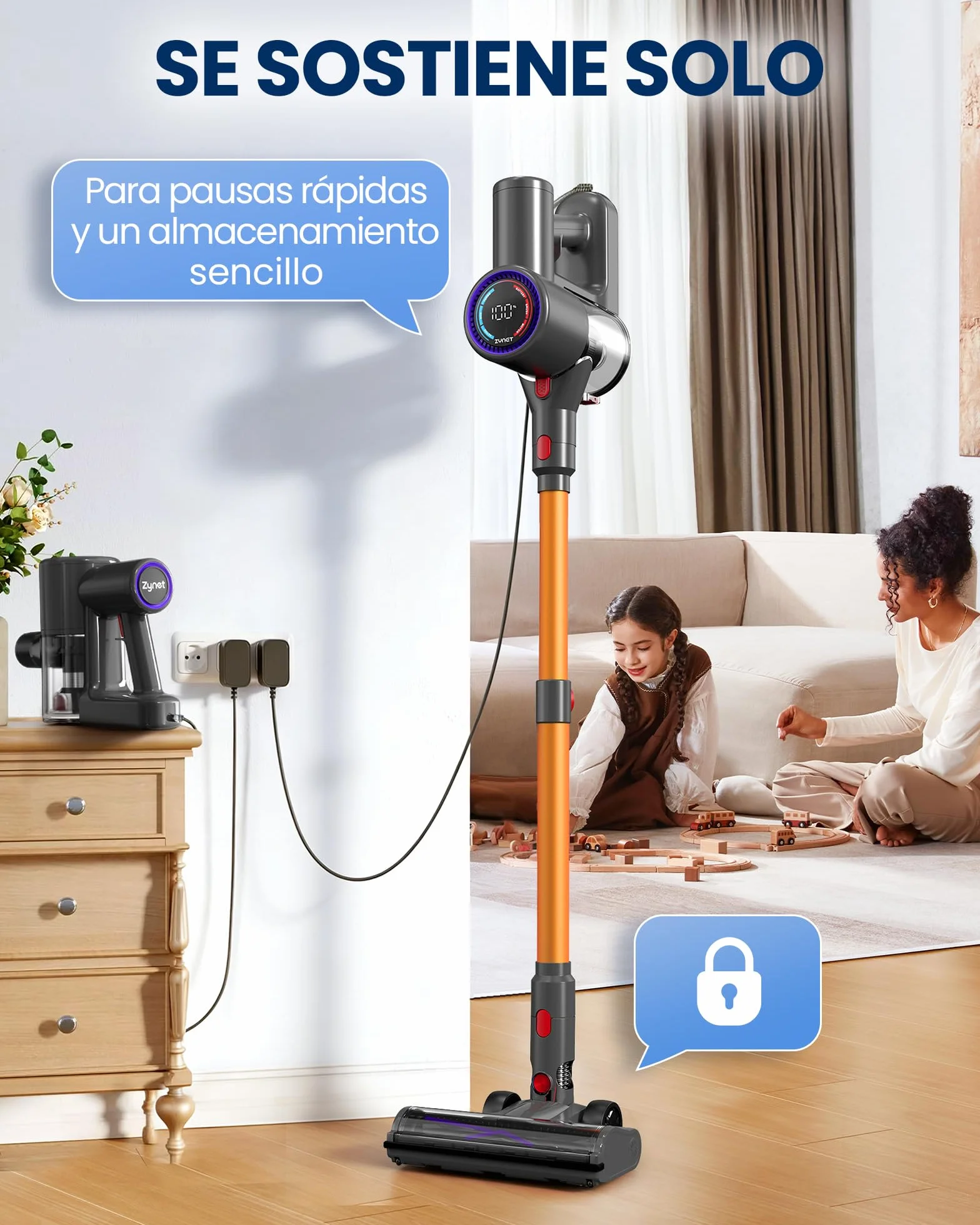 DP2 Aspiradora Sin Cable con Doble Batería, 45KPa/60Min/500W, Pantalla LED, Tubo Telescópico, Autónomo, Luz Verde, Aspiradora Escoba Sin Cable para Pelo de Mascotas/Alfombras/Suelos Duros