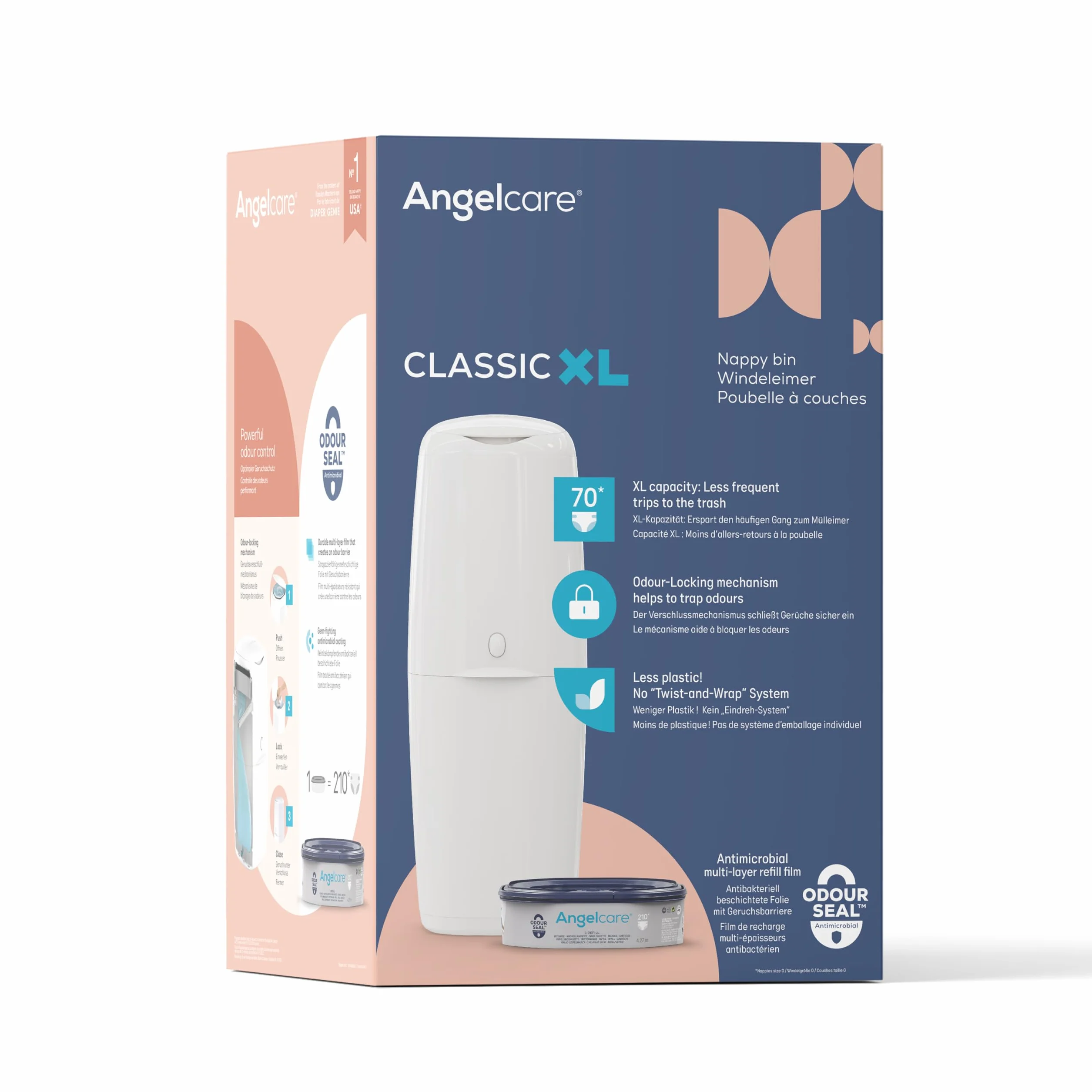 Angelcare Cubo para pañales Classic XL repuesto octogonal alta capacidad resistente olores 210 pañales talla 1