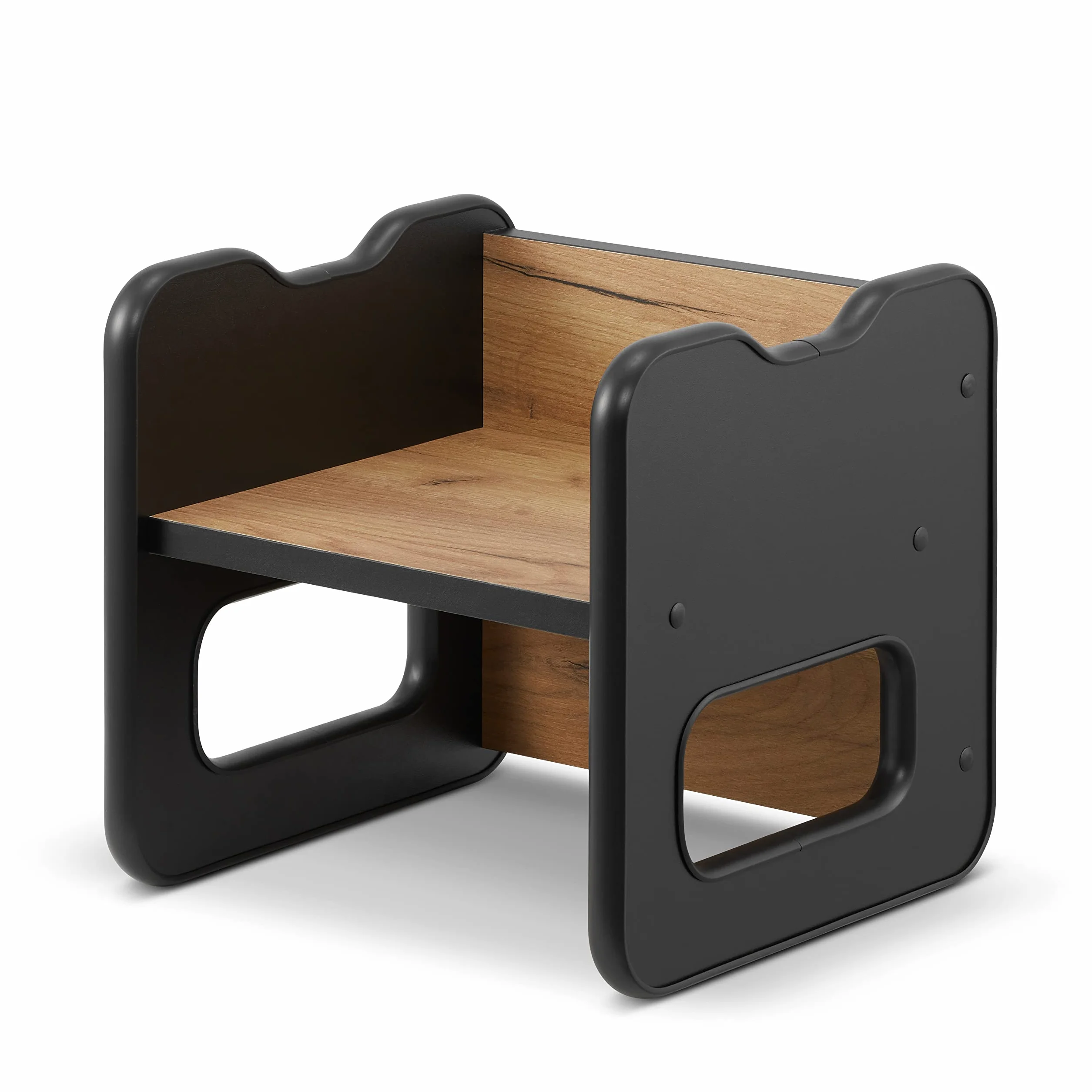 Taburete infantil de madera doble cara convertible en mesa - Negro y Roble