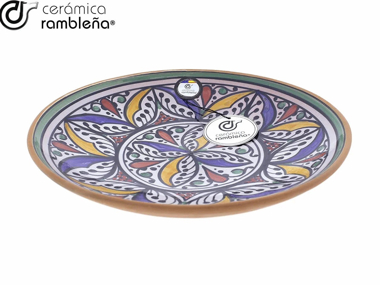 CERÁMICA RAMBLEÑA | Plato decorativo pared | Plato de barro | Modelo D48 | 100% Hecho a mano | 27x27x4.5 cm