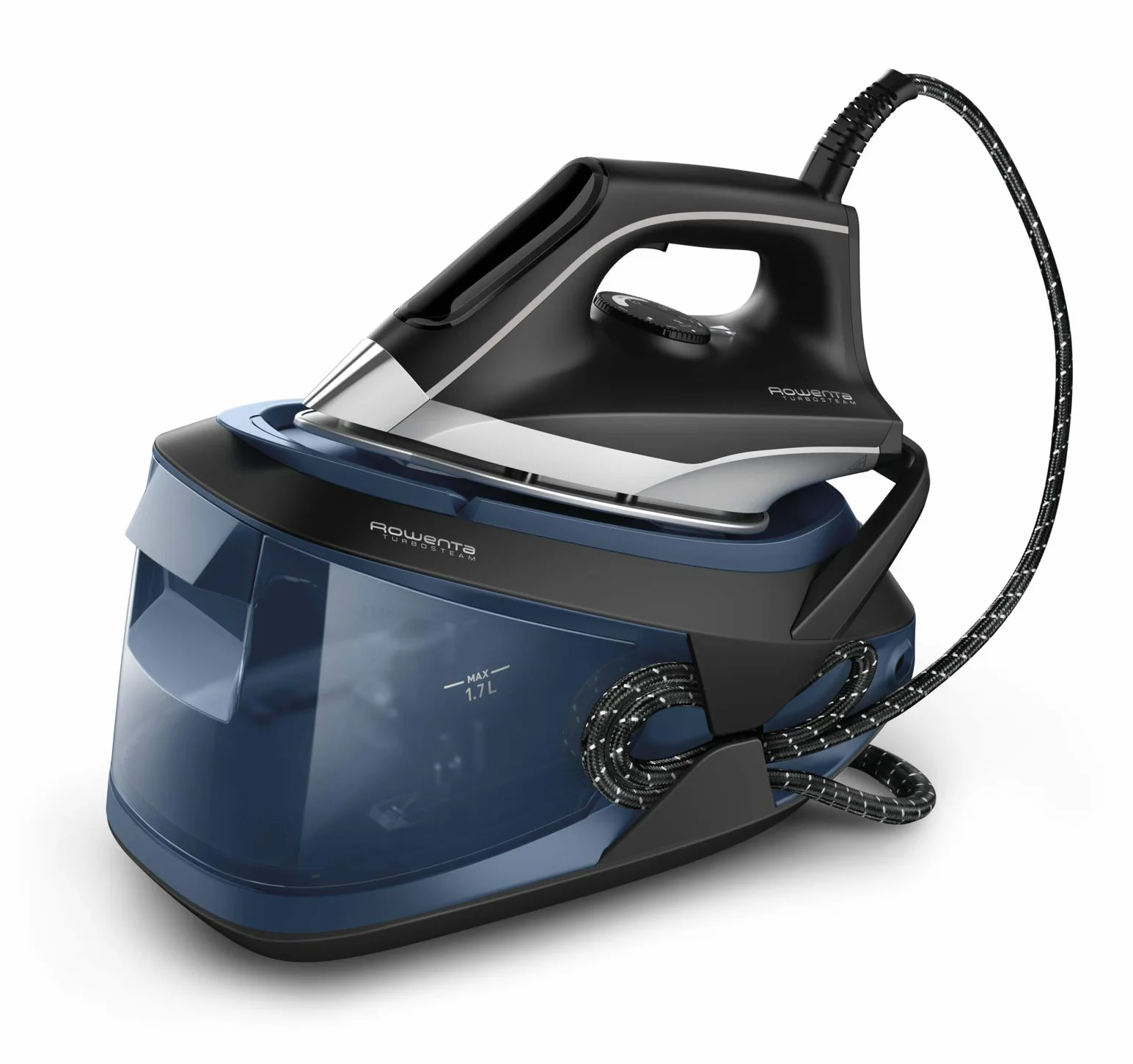 Rowenta Turbosteam VR8322 Centro de planchado 6.5bares, golpe vapor 370g/m, suela MiscroSteam 400, bloqueo para transportar con una mano, sistema antical, modo Eco, depósito agua 1.7L,Negro