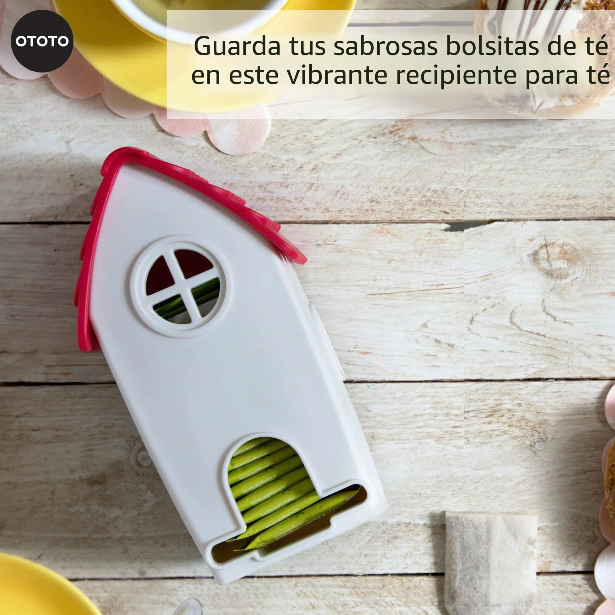Ototo - Caseta porta bolsitas de té, blanco/rojo, 19 x 10 x 9 cm