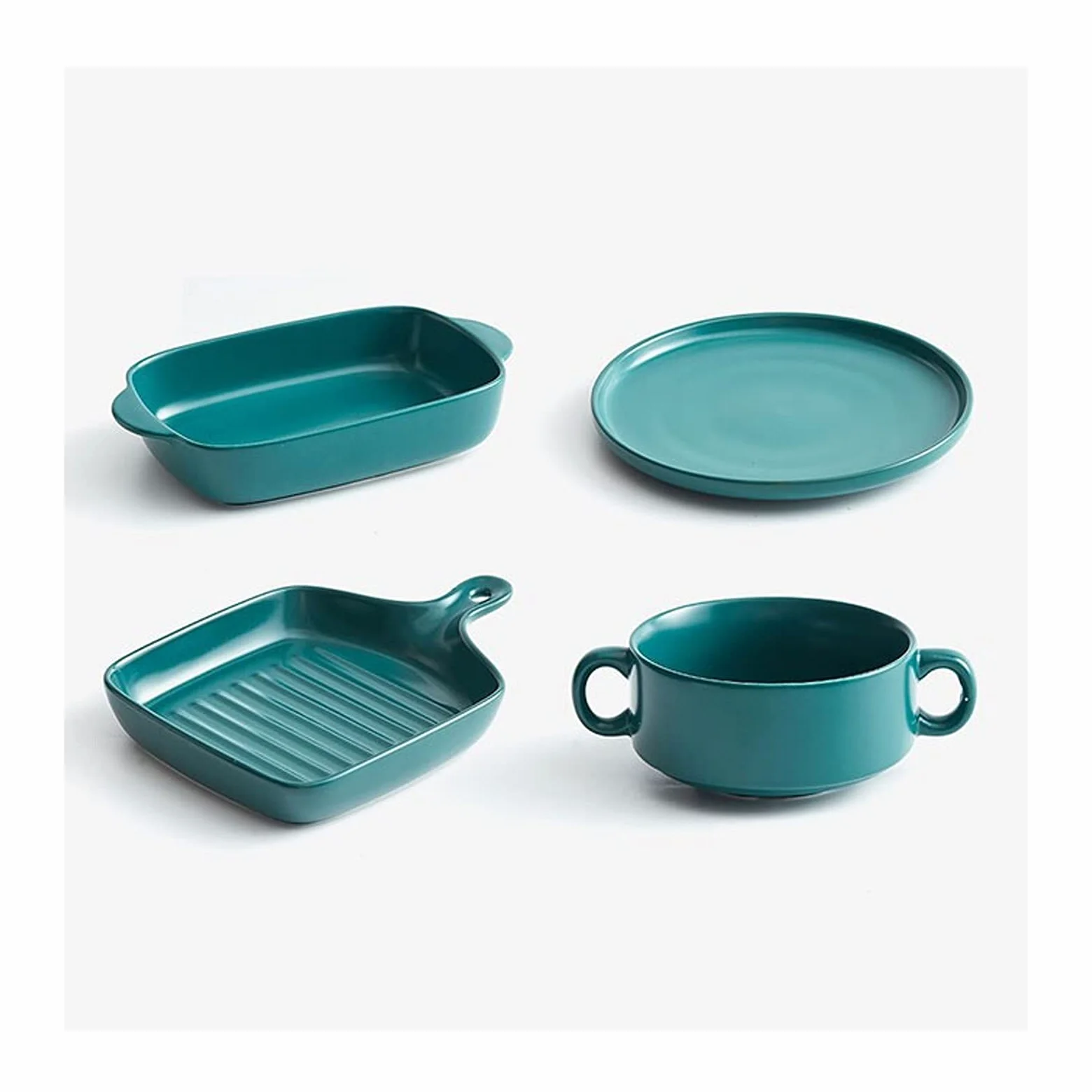 Fuente de Horno Paquete de cerámica de cerámica, conjunto de platos for hornear, glaseado de cerámica, bandeja for cocinar, cocina, cena de pastel, banquete y diario, verde Vajilla para Hornear