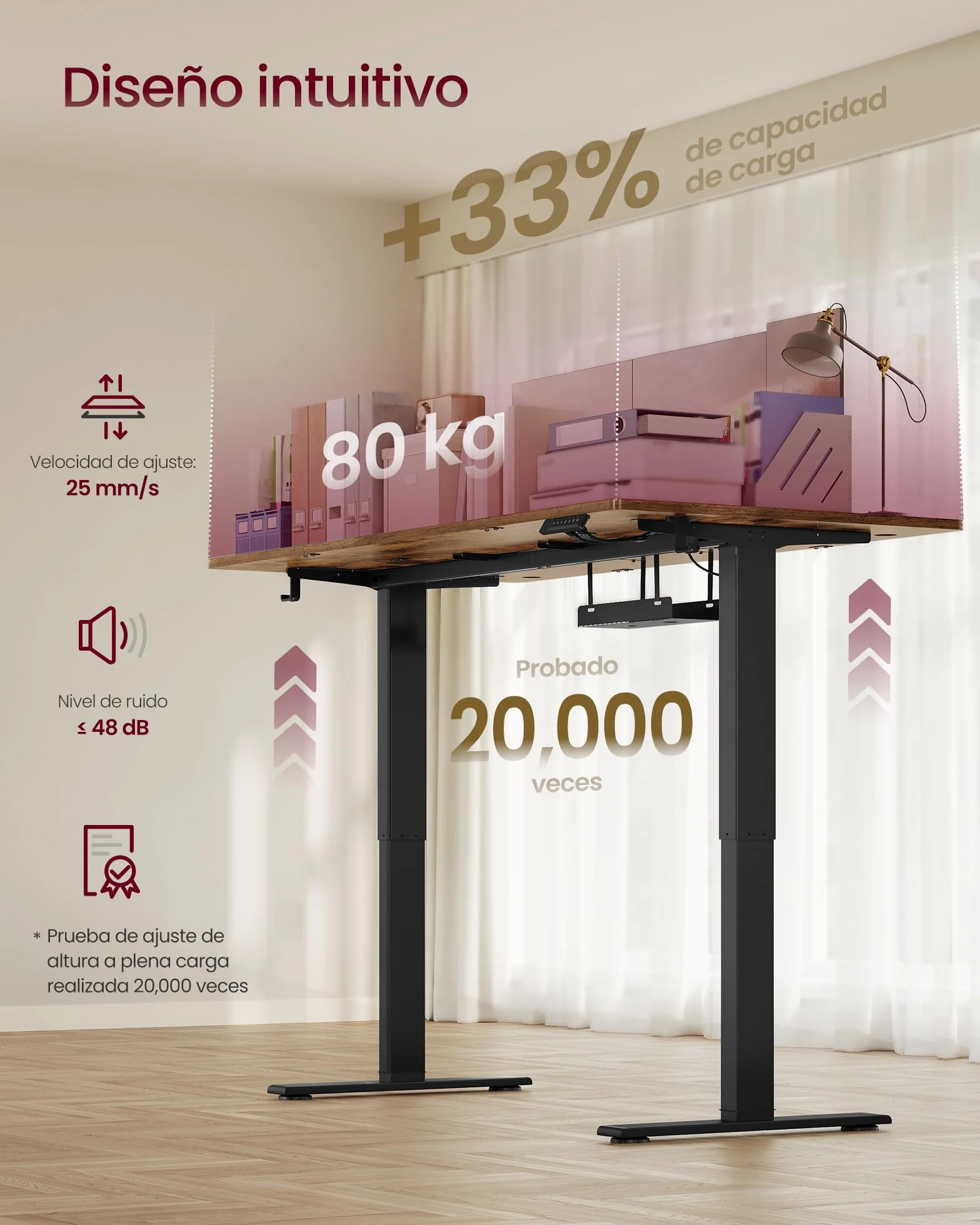 VASAGLE Escritorio Ajustable en Altura, 140 x 80 cm, Puerto USB-C, Estante para Regleta Eléctrica, Recordatorio de Sedentarismo, 3 Botones de Memoria, para Oficina, Marrón Rústico LSD144KD02