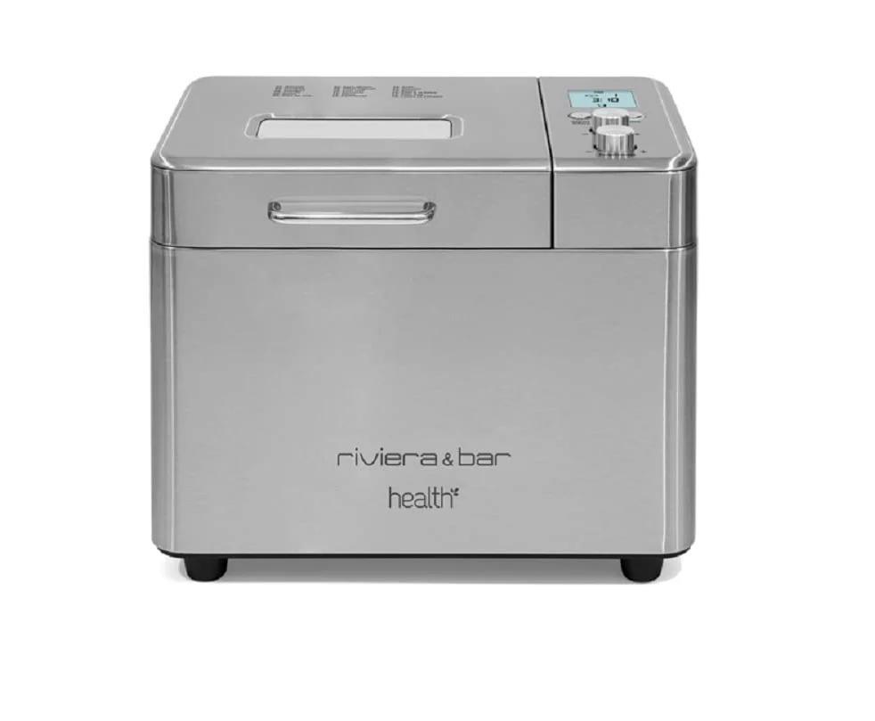 Riviera&bar – Máquina de pan de acero inoxidable 500 W con 18 programas, 3 tamaños (500 g, 750 g, 1 kg), mantenimiento caliente 60 min, salida diferida 15 h, accesorios, panes, pasteles, mermeladas