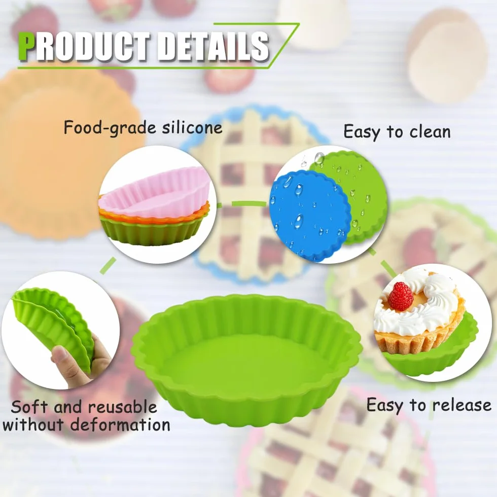 12 Piezas Molde Quiche y Tarta de Silicona Antiadherente - Moldes Tartaletas para Muffin, Tarta Dulce y Pastelería