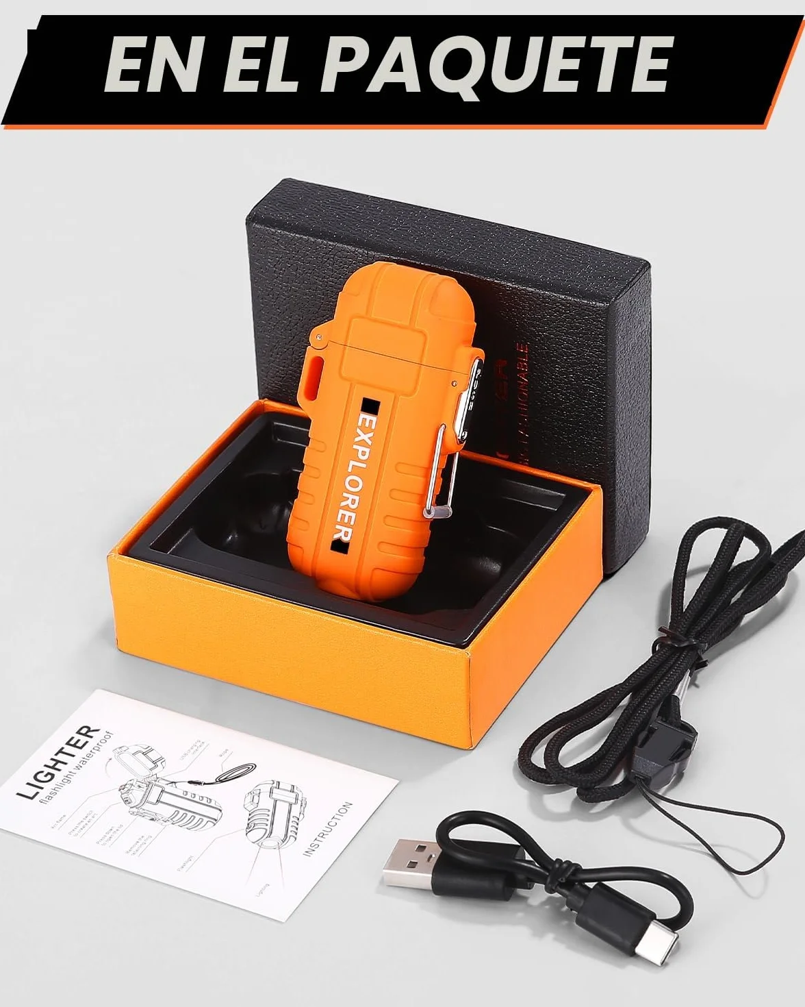 Mechero eléctrico recargable USB, encendedor de doble arco resistente al agua y viento con linterna, Tipo C para camping y senderismo