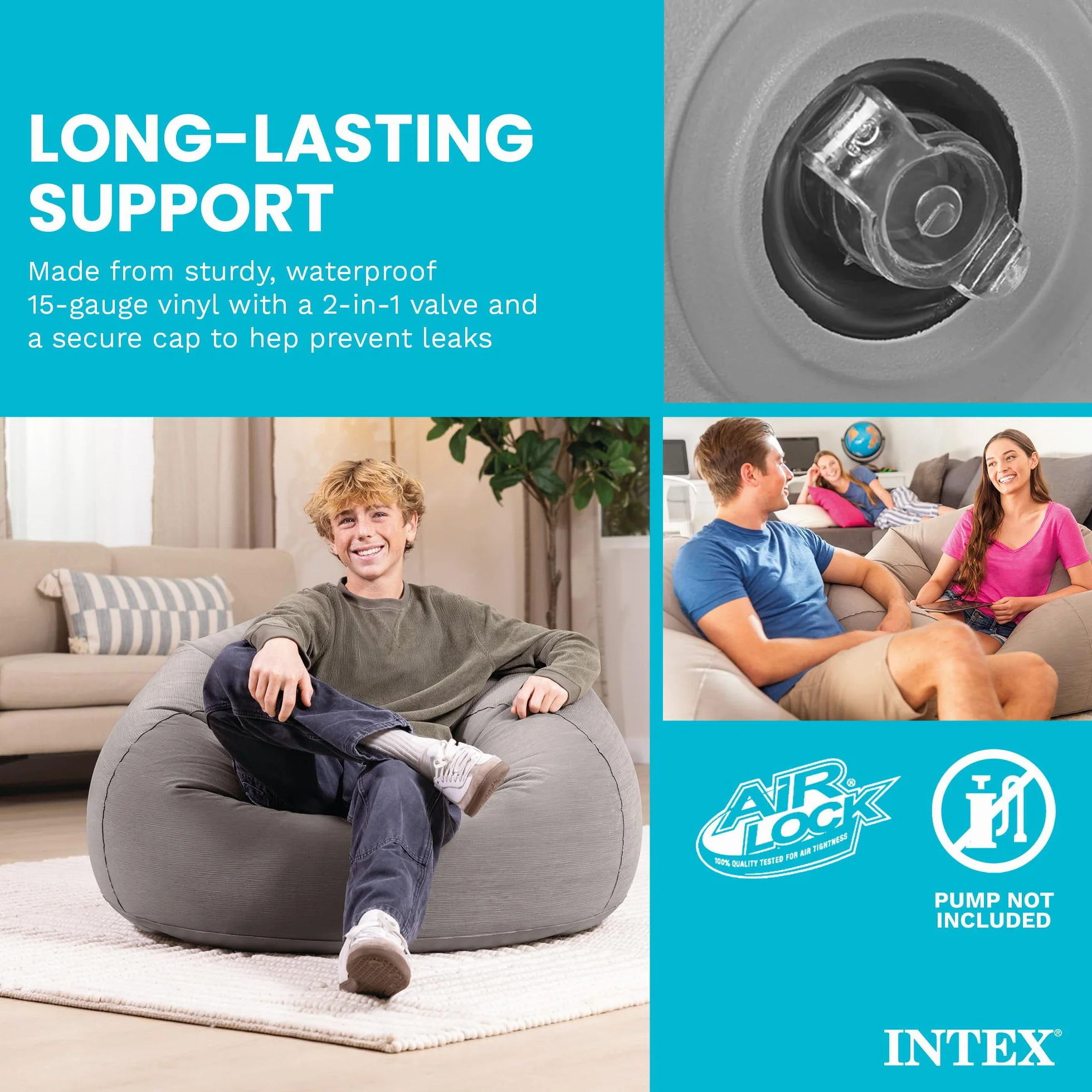 Intex Beanless Bag Inflatable Chair, 42" X 41" X 27", Beige