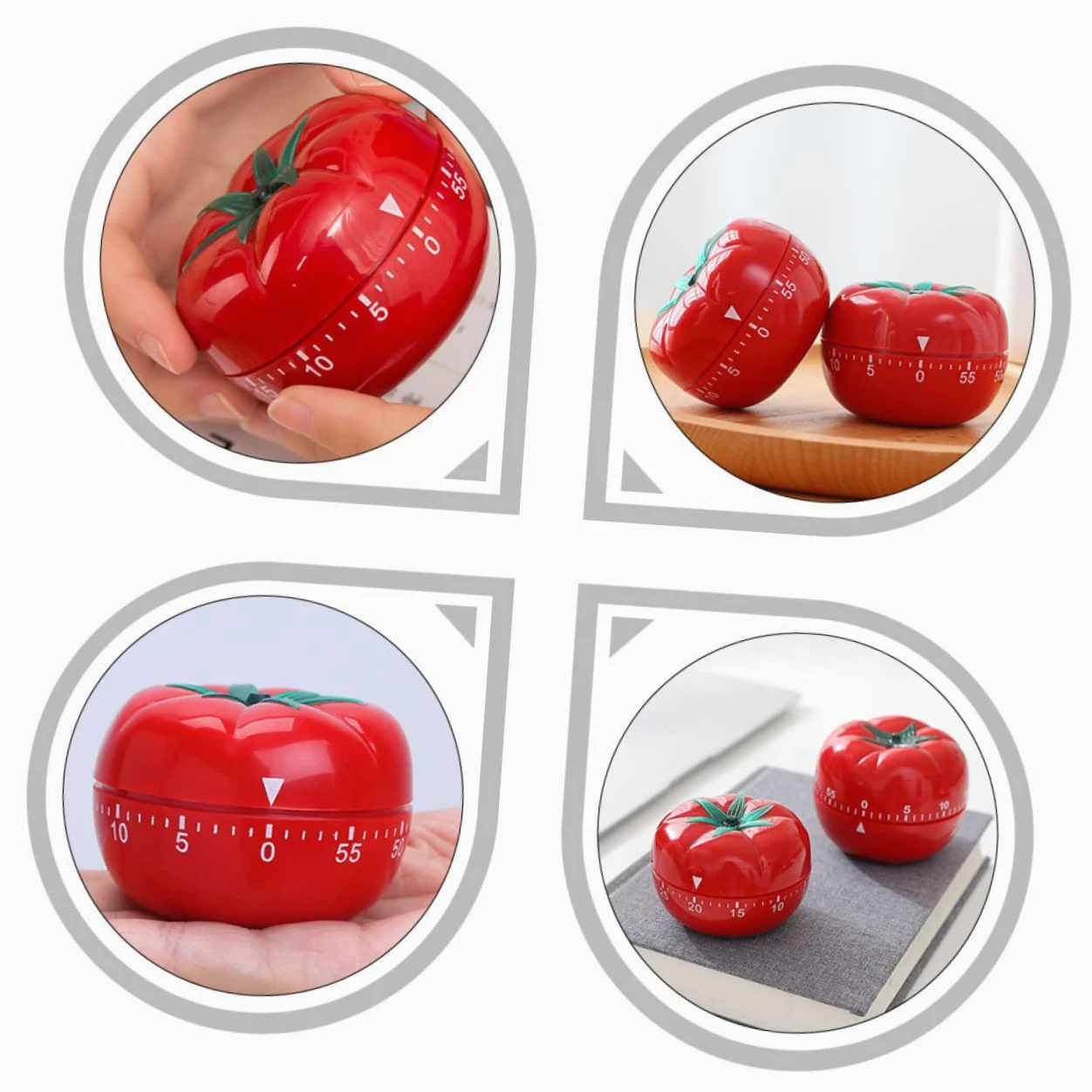 COLLBATH Temporizador Mecánico de Cocina sin Batería Forma de Tomate, 2 Piezas, Rotación Manual para Cocinar Cocina