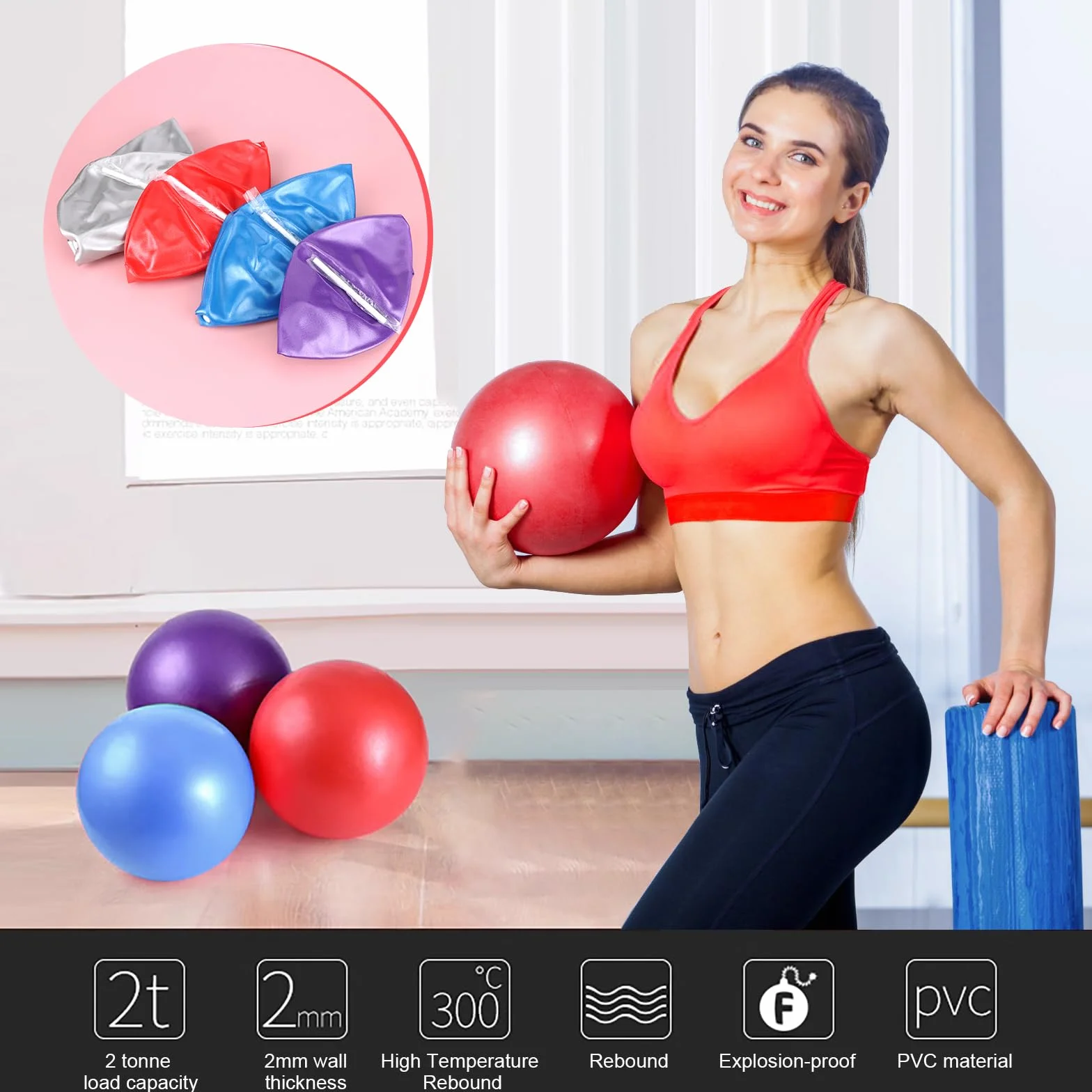 Pelota de Pilates 25 cm Anti-Burst Suave Antideslizante para Entrenamiento Gimnasio Yoga Fitness en Casa