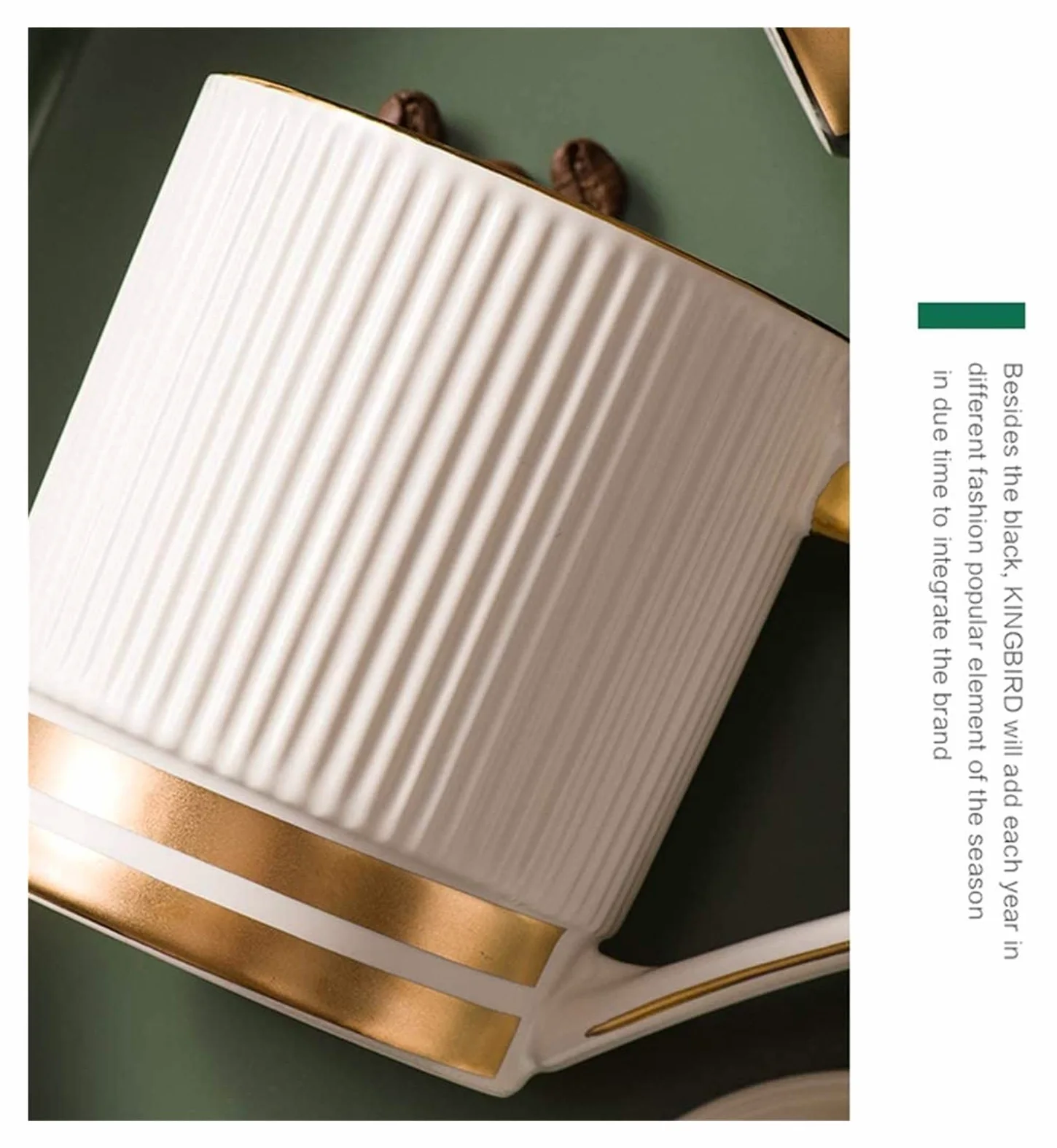 Taza de café de cerámica, taza de té para oficina y hogar, taza de café de cerámica con tapa y cucharadita dorada, decoración de borde dorado, taza de desayuno de gran capacidad, taza de té Wate