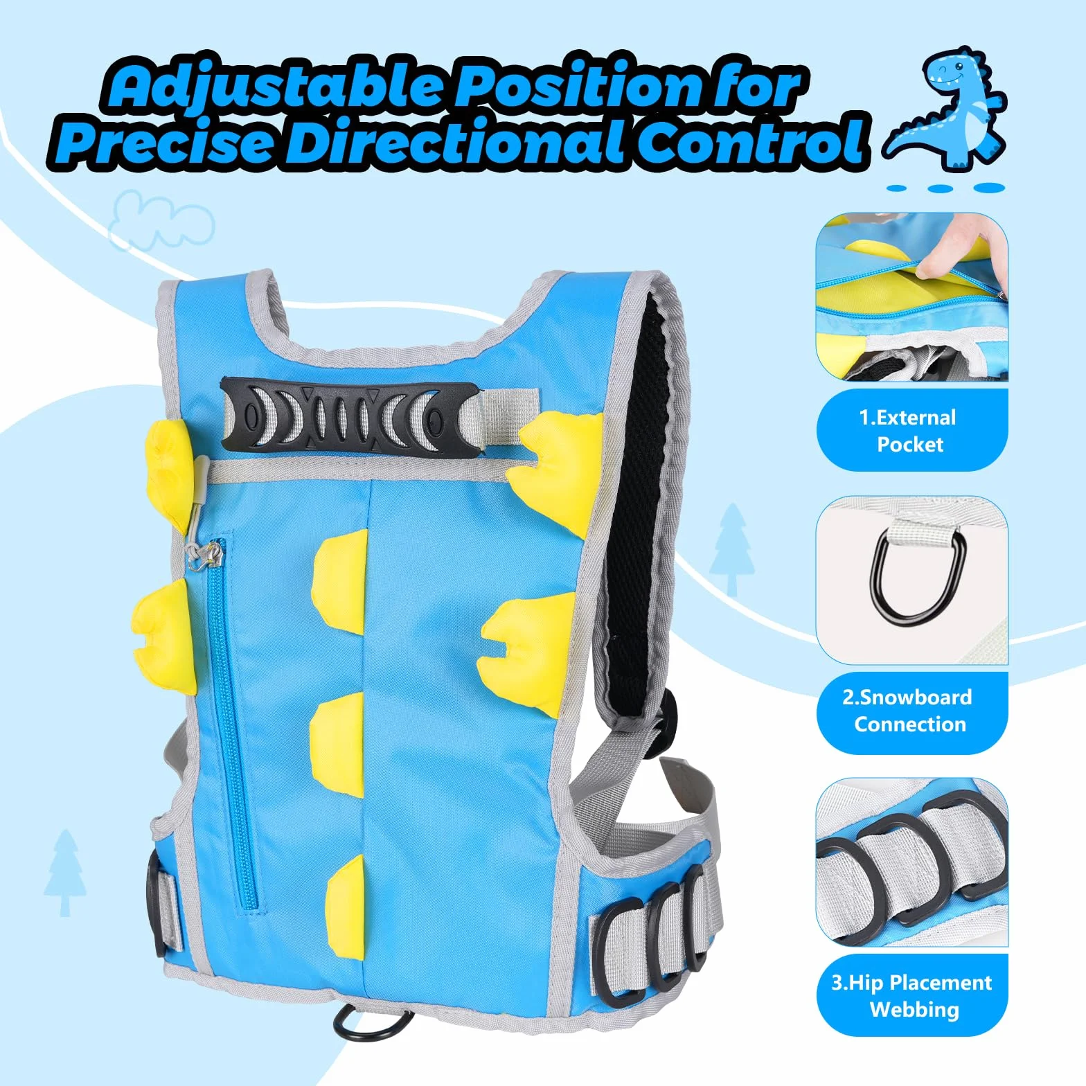 BOOSTEADY Arnés Entrenador de Esquí y Snowboard para Niños con Forma de Dinosaurio