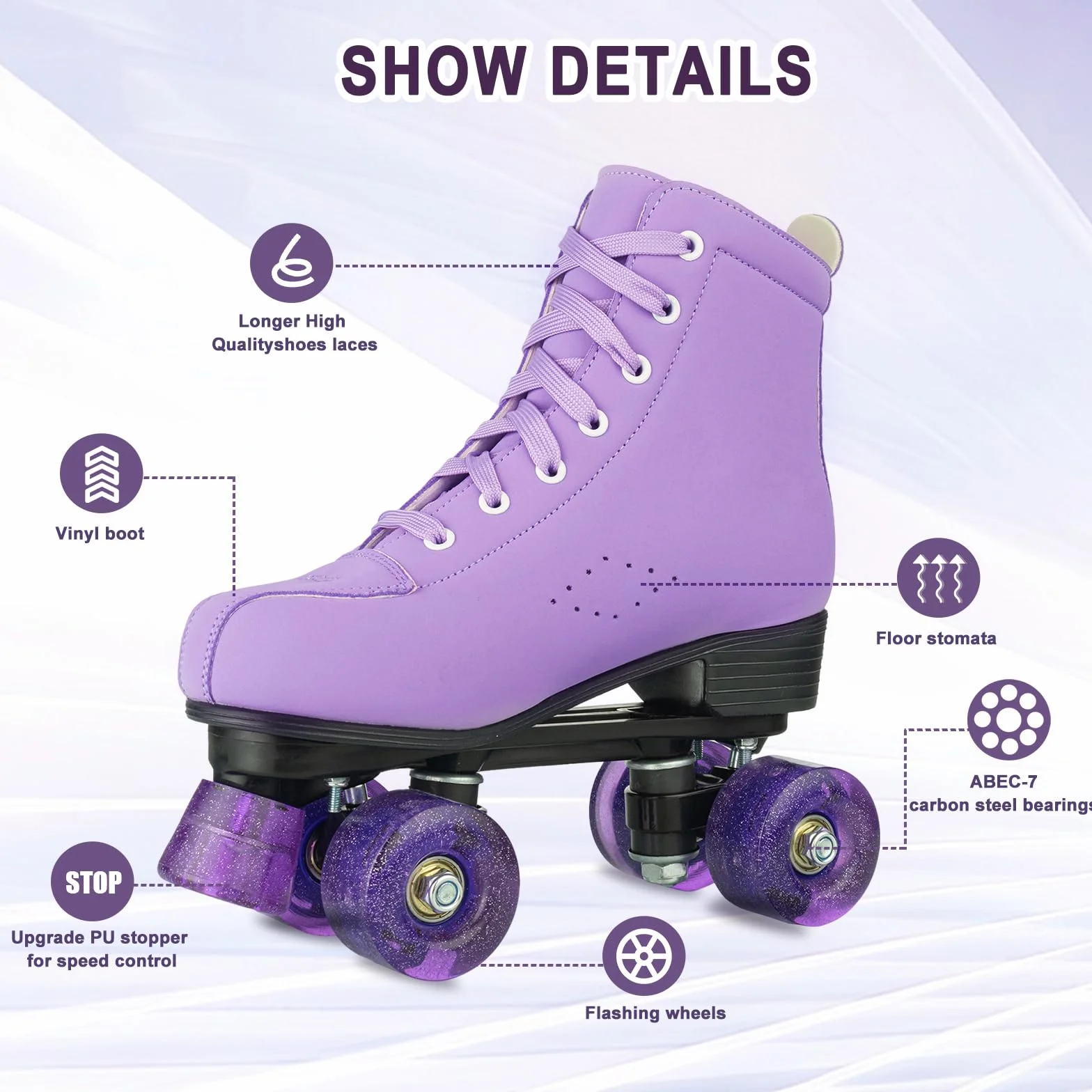 XUDREZ Women Roller Skates High Top Double Row Shiny Roller Derby Four Wheel PU Classic Skates for Girl Beginner