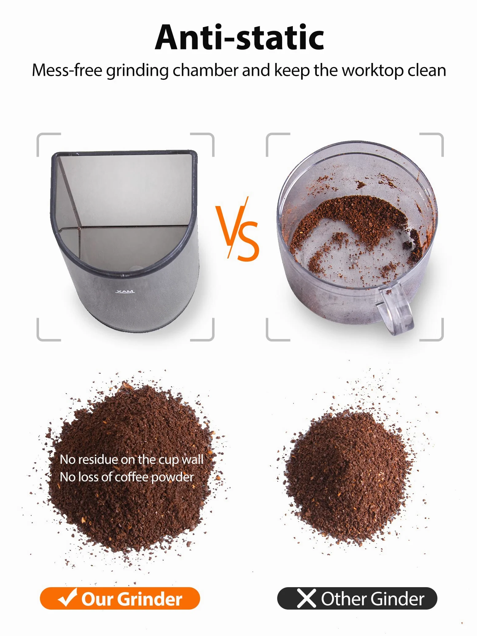 Aromaster - Molinillo de frijoles de café con 48 ajustes de gind, molinillo de café cónico para uso doméstico, acero inoxidable, temporizador ajustable de 40 segundos, antiestático, fácil de limpiar