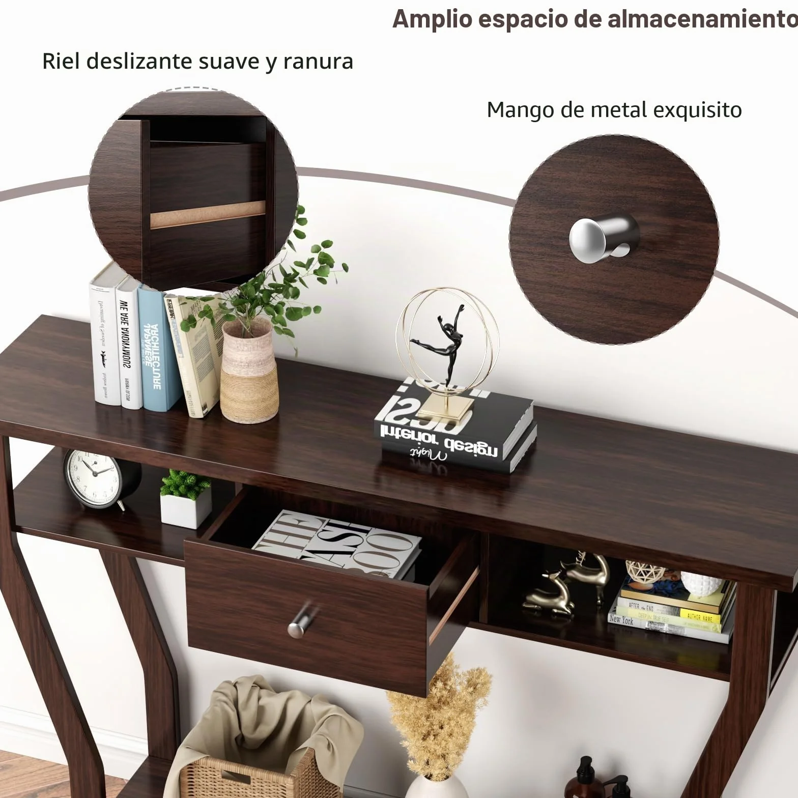 GOPLUS Mesa Consola de MDF Anti-Bascular con Cajón y 3 Estantes, Consola con Base Estable y Duradera, Mesa de Entrada para Dormitorio, Salón, 120 x 30 x 81 cm, Carga Máxima 50 kg (Marrón)