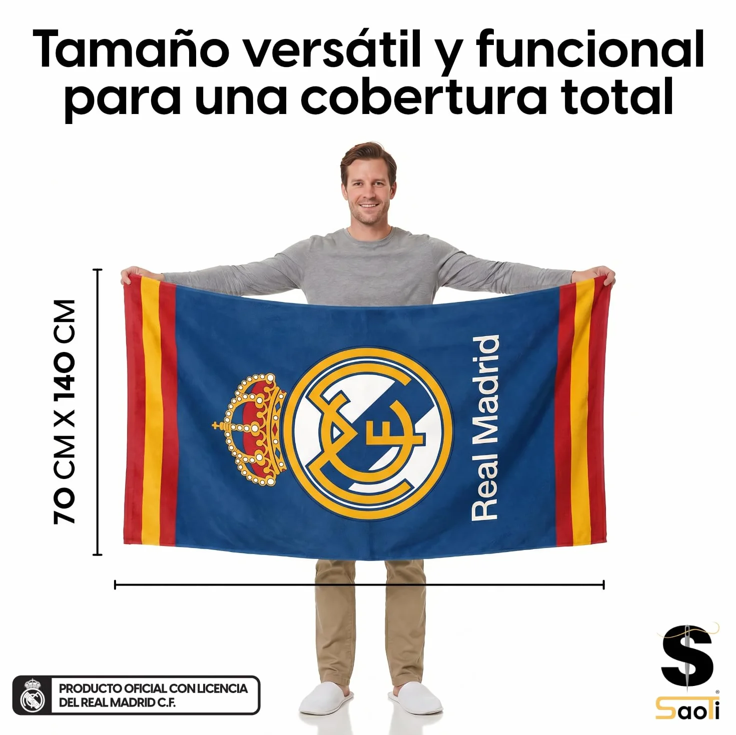 SaoTi Toalla Baño Grande Microfibra 70x140 cm Secado Rápido - Toallas Ducha Ligeras Absorbentes Gimnasio - Toallas Playa Grandes Diseño Fútbol Equipo Merengue Adulto