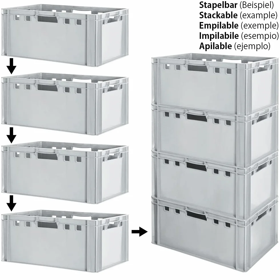 1x Euro Apilamiento de Plástico Caja Industrial Euro Caja Almacenamiento Eurobox E3 Gris Kingpower