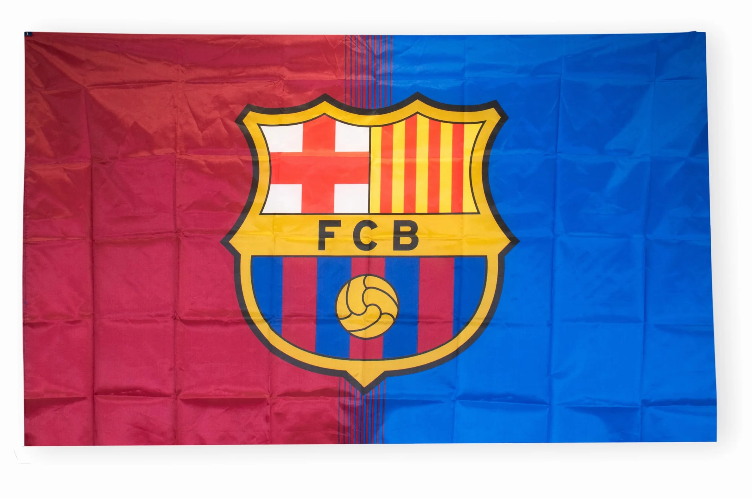 Bandera oficial de Barcelona de 5 x 3 pies, poliéster, fútbol, escudo grande, roja y azul
