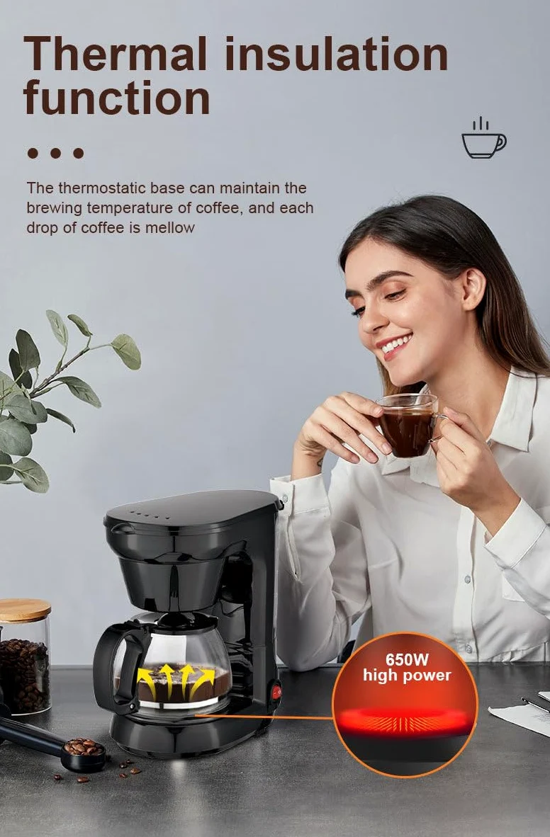 Cafetera automática de 6 Tazas, con Molinillo Integrado, no Necesita cápsulas, Color Negro y Acero Inoxidable.
