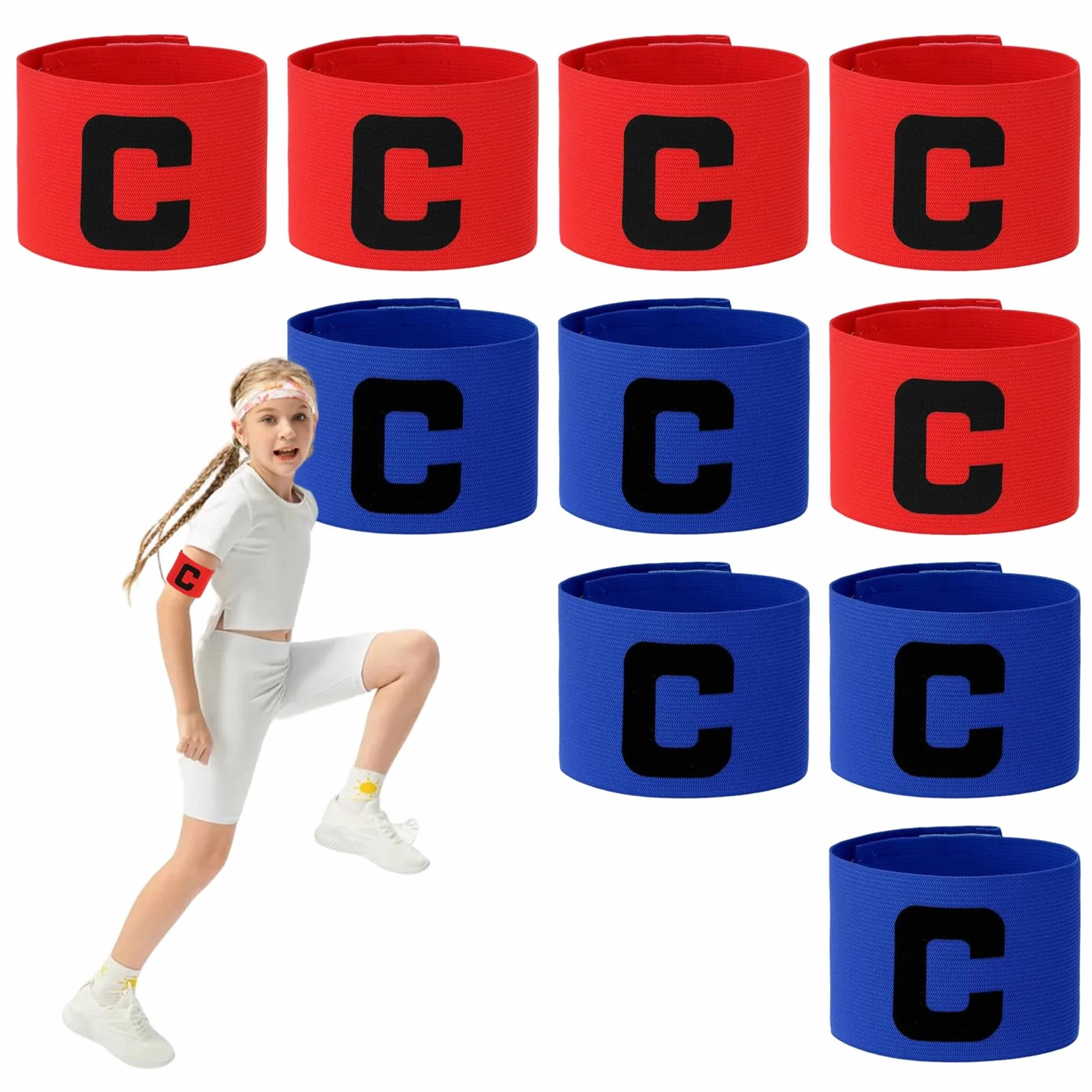 Brazalete Capitán Niño Ajustable Personalizado con Cordón y Parches Adhesivos Letra C Rojo y Azul para Fútbol