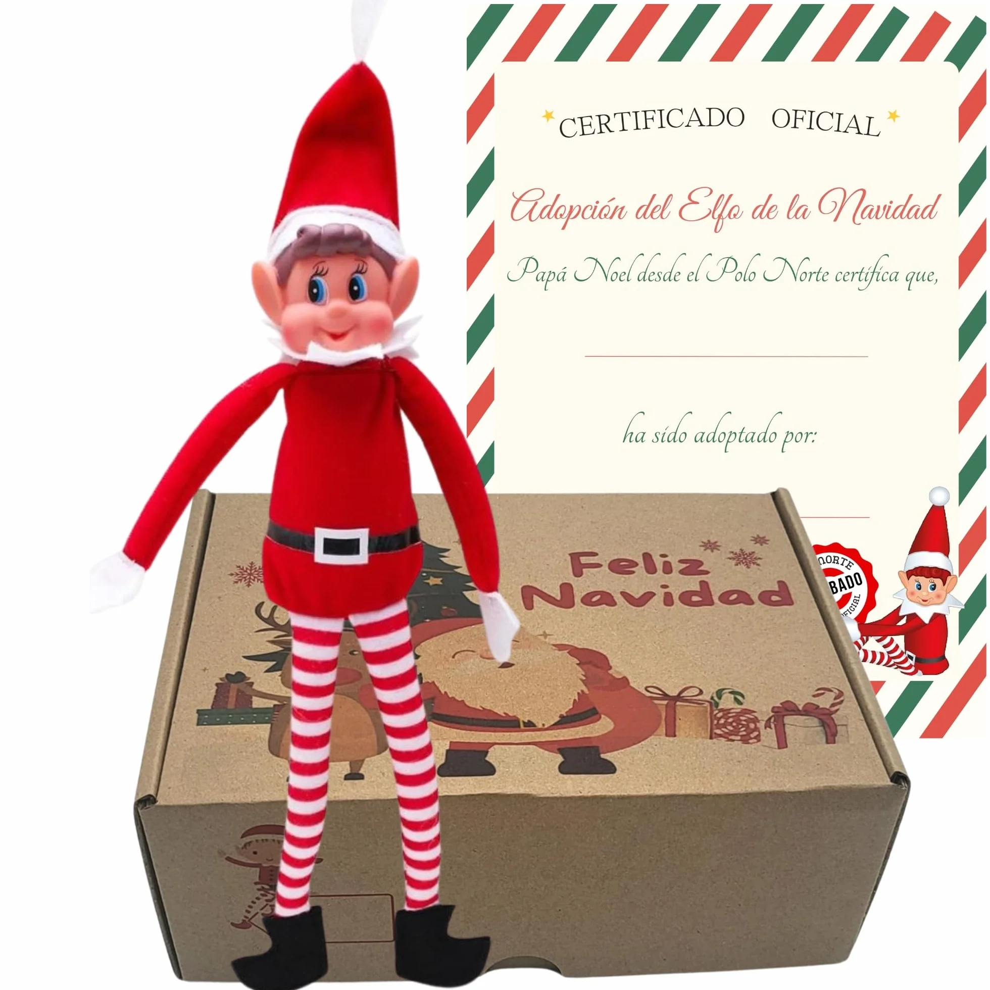 Peluchilandia Elfos Traviesos Navidad con Certificado de Adopción en Caja Regalo Personalizable Ideales para Niños | Duende Navidad Travieso para Jugar y Decorar (Pack 1 Elfo)
