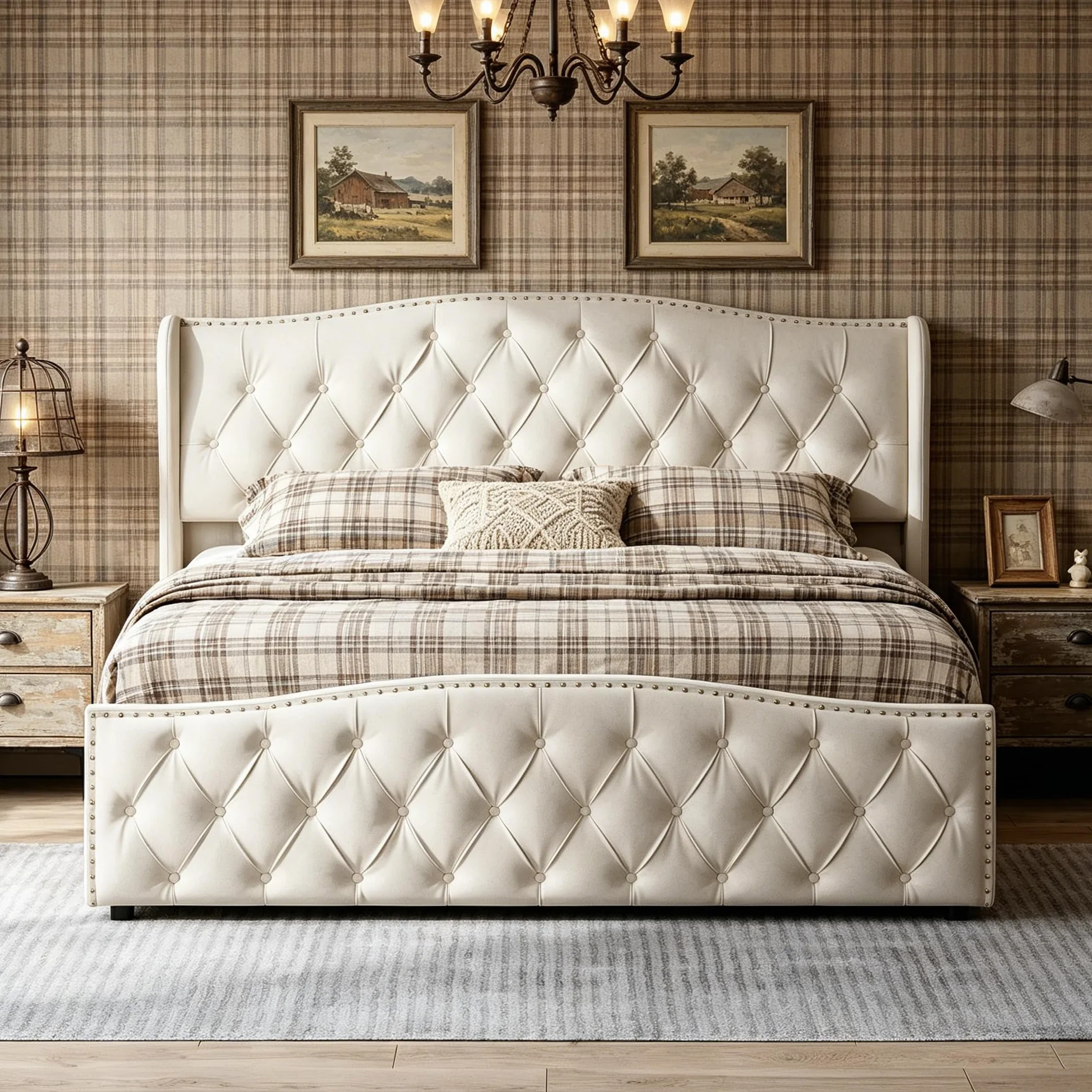 Cama Acolchada de 160 × 200, Cama Doble, Acolchado con Almacenamiento de Cama con somier de tablón, Marco de Cama con Almacenamiento de Maletero (Blanco Roto, Velours-3, 160 × 200