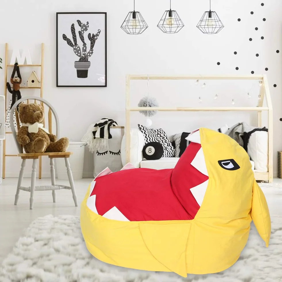 Silla de bolsa de frijol de almacenamiento de animales de felpa, sofá organizador de juguetes de peluche suave para niños adultos de talla grande 31,5 x 31,5 x 19,69 pulgadas (sin relleno) (amarillo)