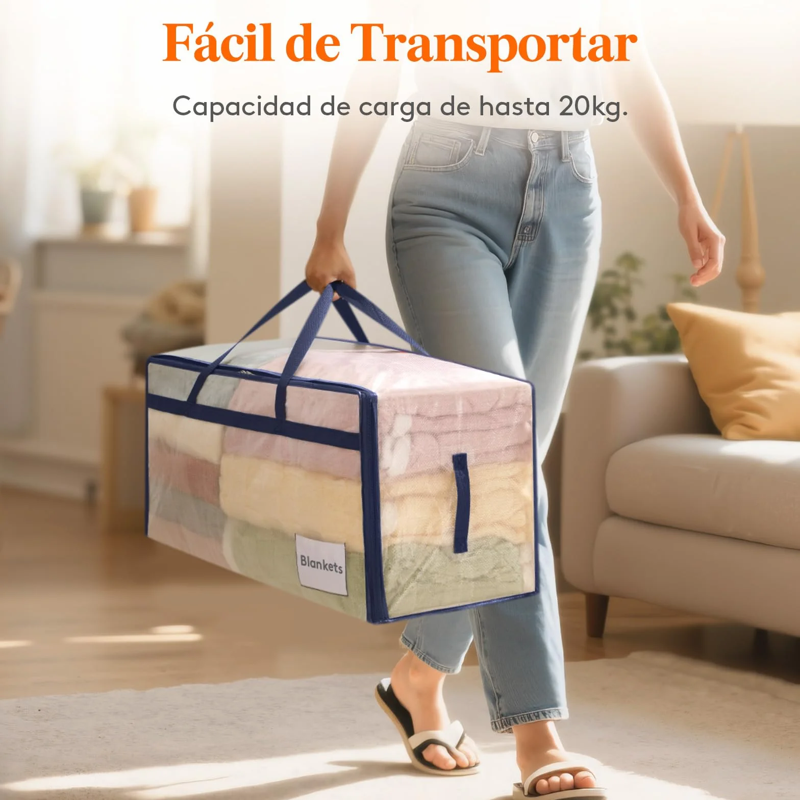Lifewit Juego de 4 Bolsas Almacenaje Ropa 90 L, Bolsas Mudanza Grandes con Asas, Cajas Mudanza Plegables para Edredones, Mantas, Ropa, Transparente
