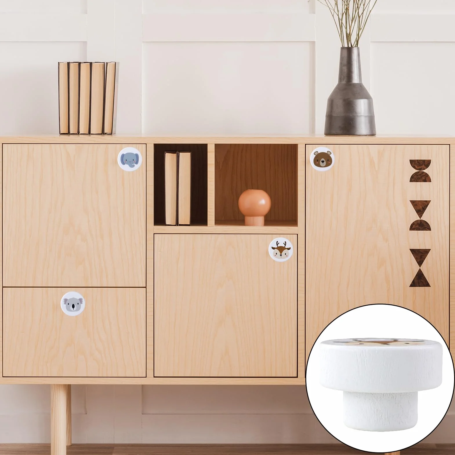 6 Piezas Pomos de madera para habitación infantil, pomos redondos con tornillos, pomo para armario infantil para Cajón de Tocador de Cocina (Patrón de Animales)