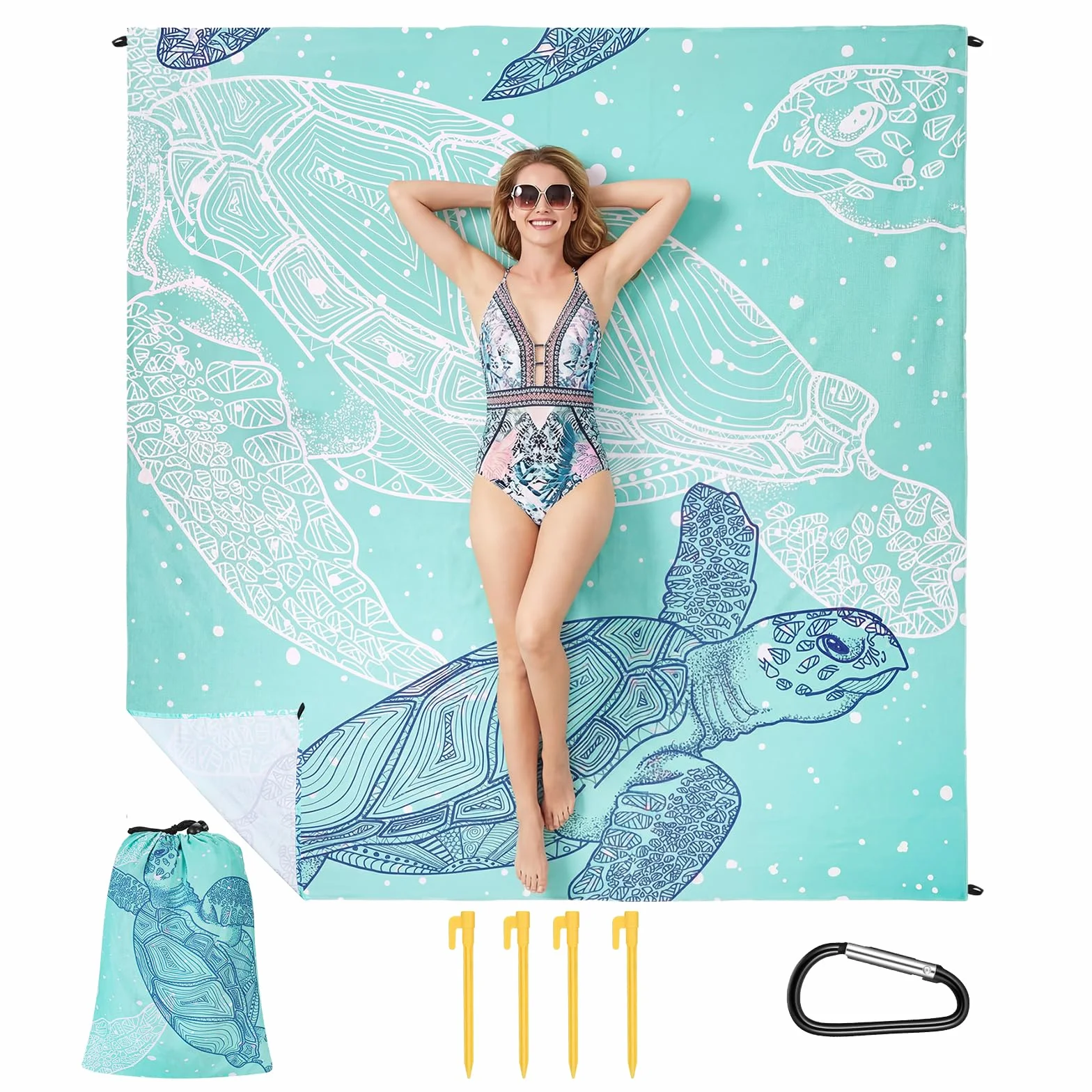 Zocipro Manta de Picnic Impermeable 210 x 200 cm Plegable Resistente a Arena y Agua con 4 Clavijas y Bolsa