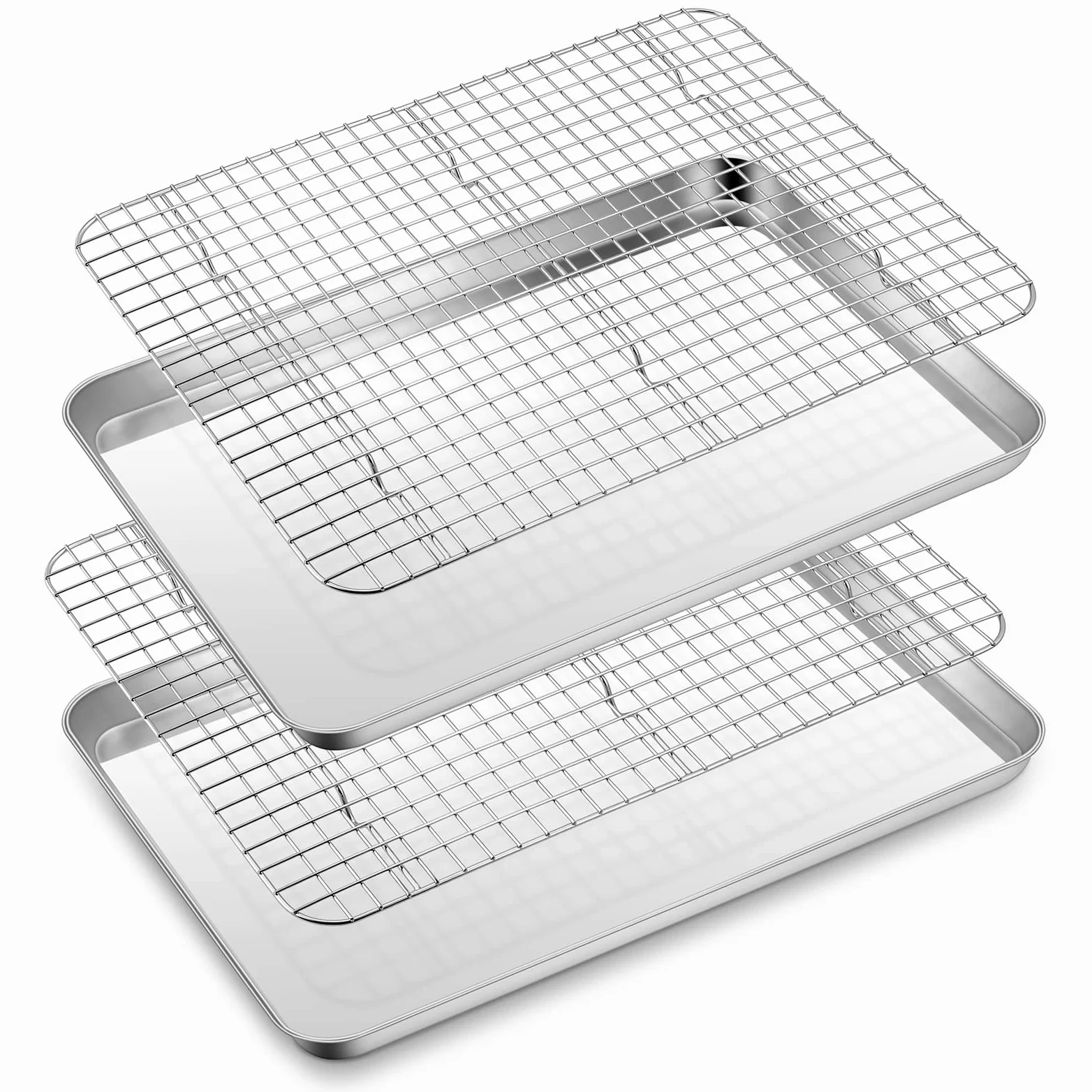 E-far - Bandeja para hornear de media hoja con soporte, bandeja de galletas de 18 x 13 pulgadas para horno, bandeja de acero inoxidable con borde con rejilla de refrigeración de alambre para cocinar,