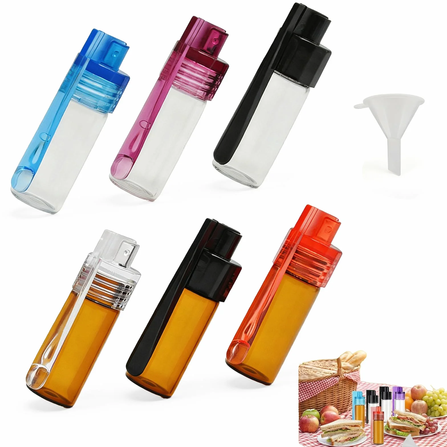 Polvo de Especias Botella, Juego de 6 Unidades Botes de Especias con Cucharilla y Embudo, Herméticos y Resistentes al Agua, Almacenamiento Ideal para Sal, Pimienta y Especias en Cocina