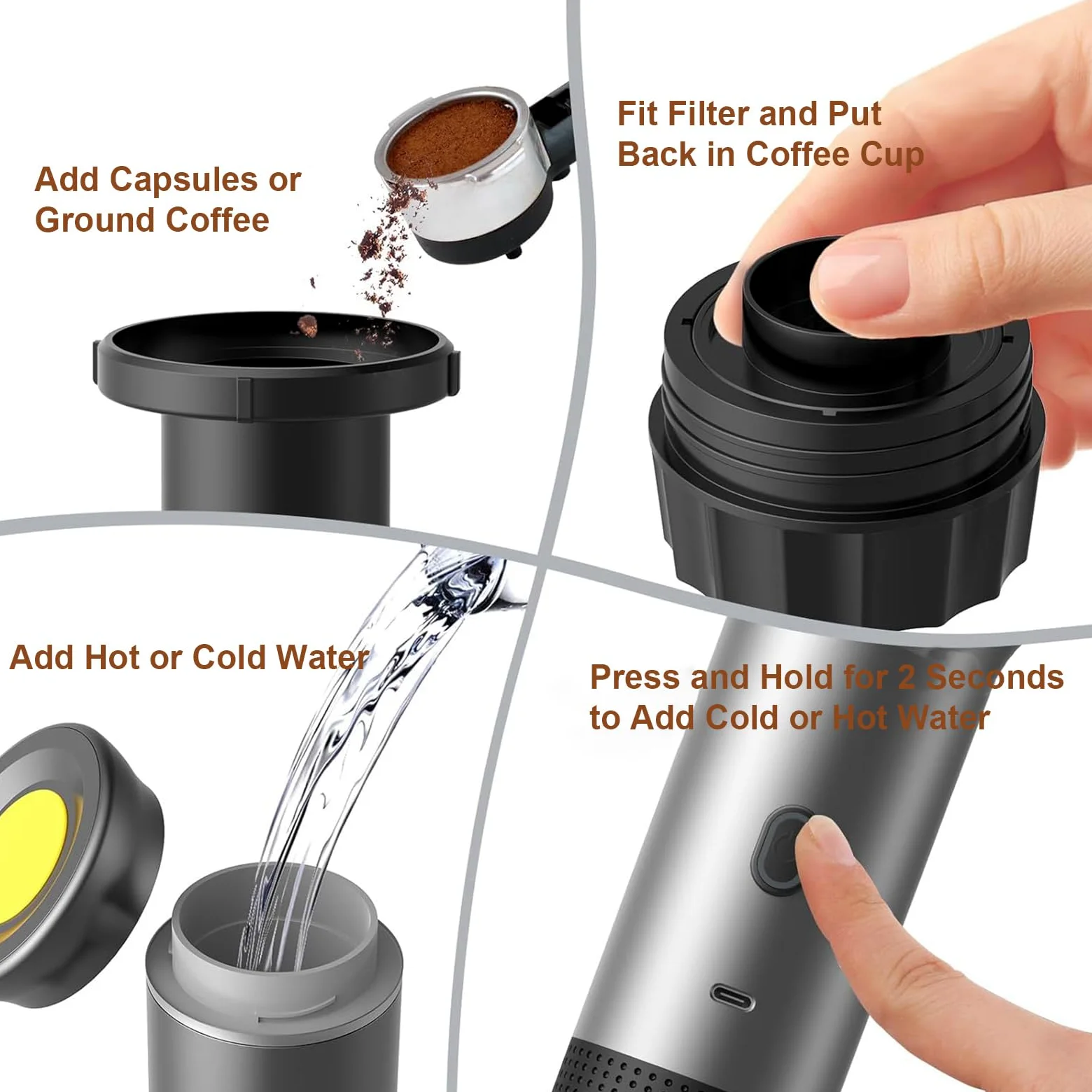 Máquina de café expreso portátil,Cafetera Cápsula de Espresso 3 en 1 | 15 bar,7500mAh,Autocalentamiento,compatible con cápsulas Nes y DG y café molido,para Oficina Viaje Camping(con bolsa)