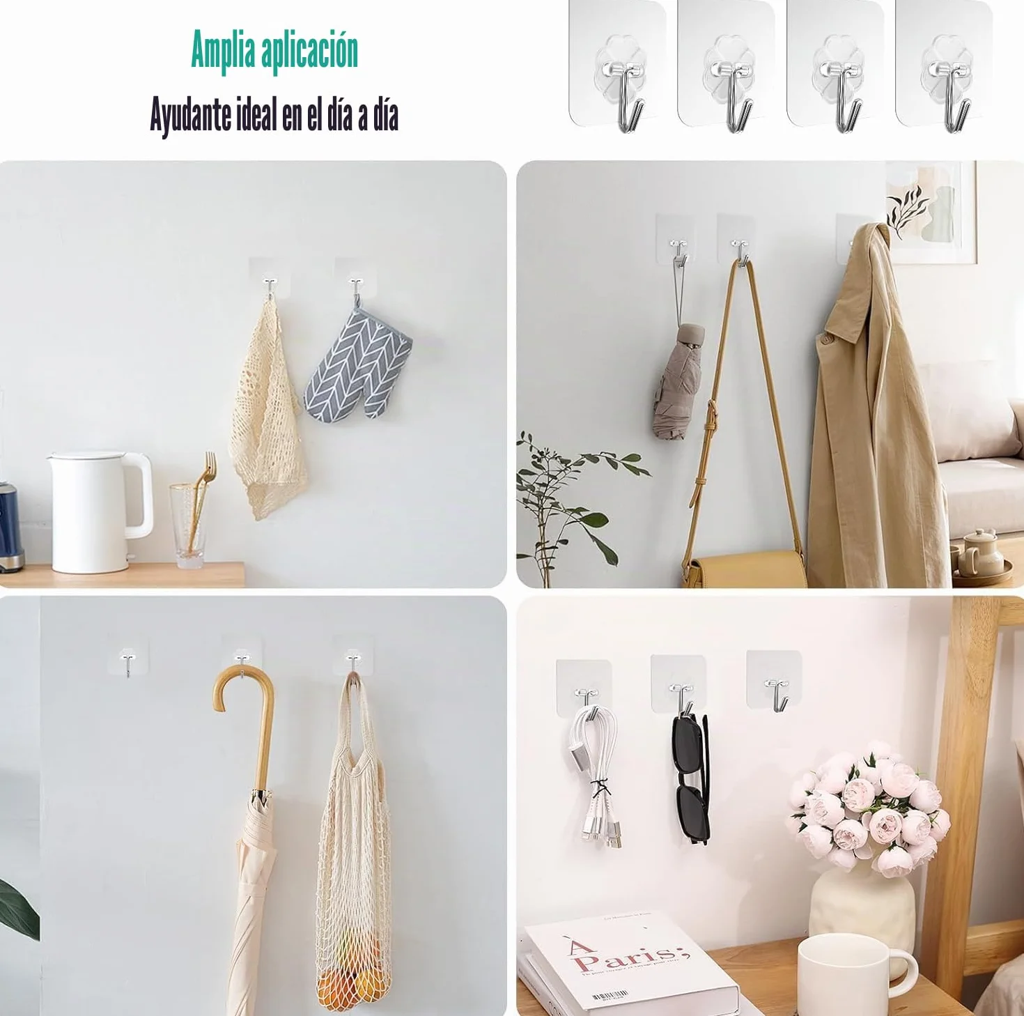 clavos libres de ganchos adhesivos ganchos de pared 6KG(Max) transparente reutilizable sin costura ganchos impermeables y a prueba toalla tazas tazas de espátula(24Pack)