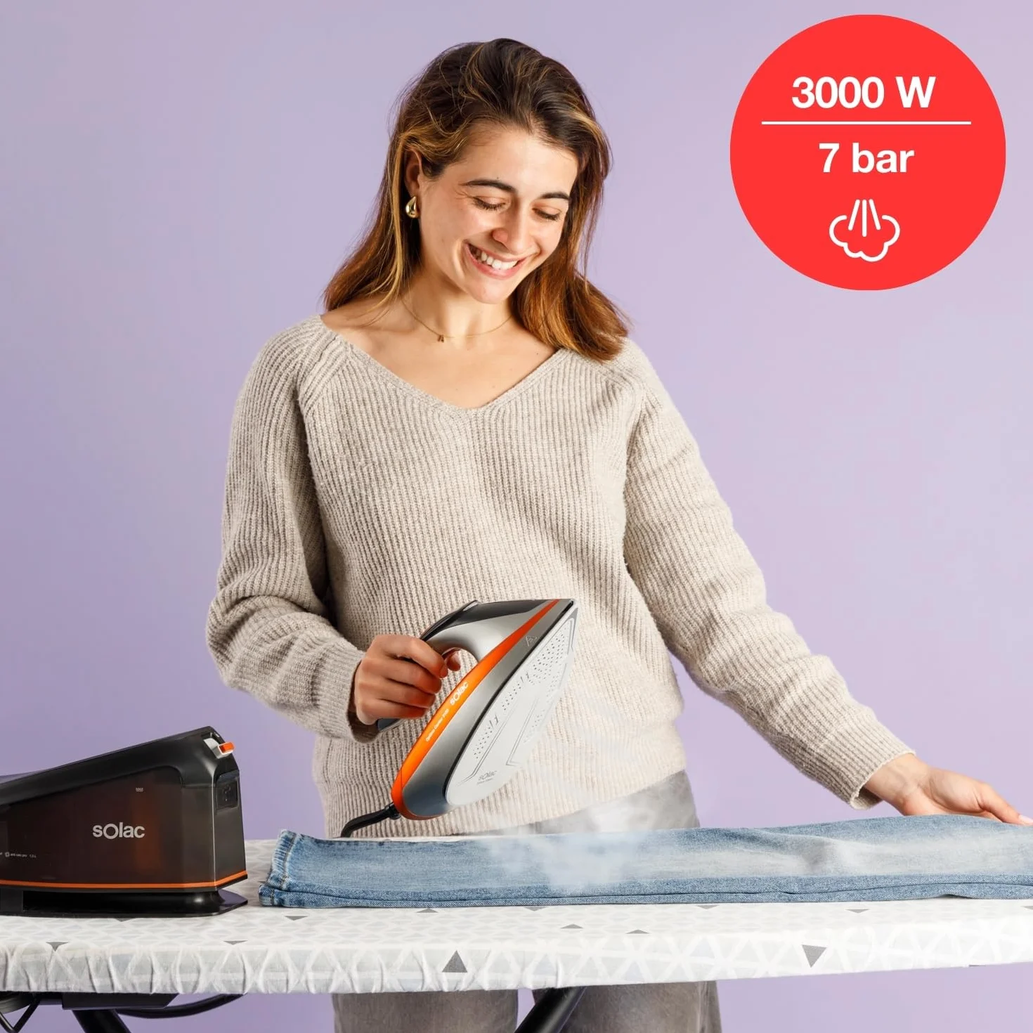 Solac - Centro de Planchado 3000W, 7 Bares, Golpe Vapor 400g, Antigoteo