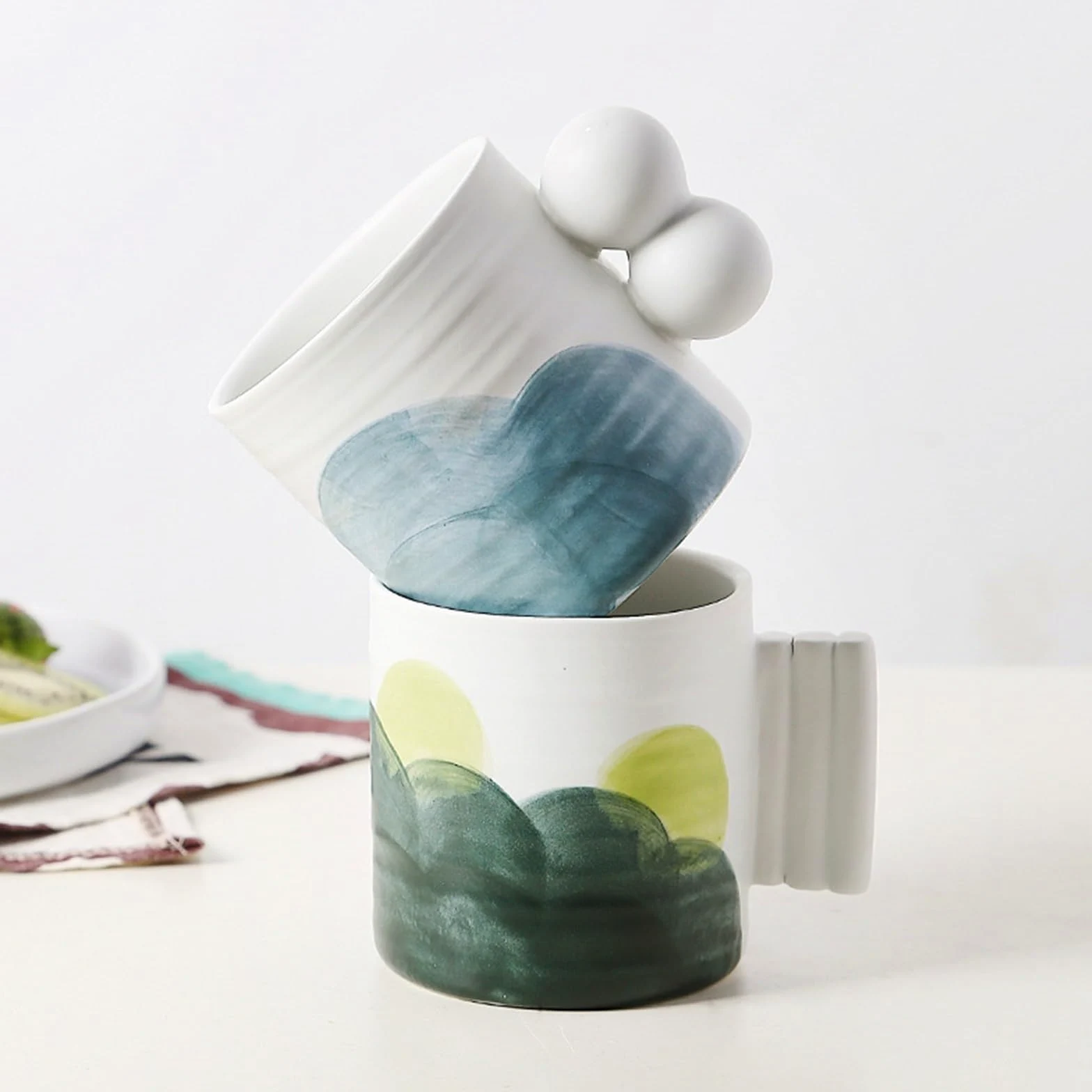 Taza Taza de avena for desayuno, cerámica esmaltada colores con asa, sencilla, 320 ml Oficina