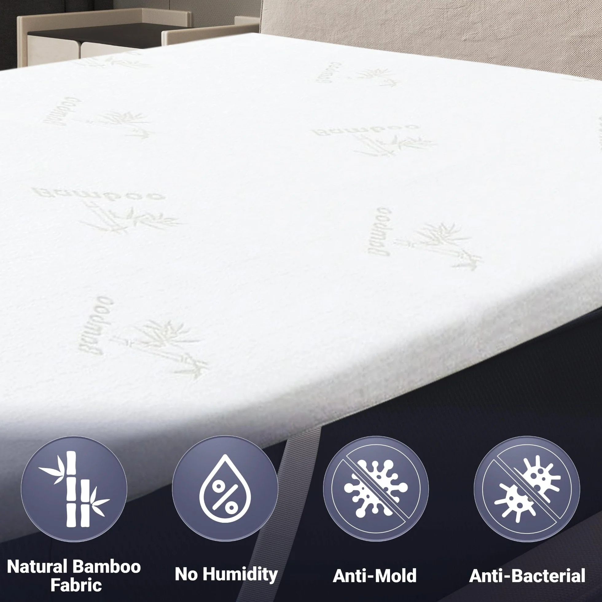 The White Stone Sobrecolchón de Látex Natural 180 x 200 cm | Funda de Bambú Transpirable, Antialérgica y Desmontable | Grosor 5 cm | Corrector de Colchón con Elásticos de Sujeción en Las Esquinas