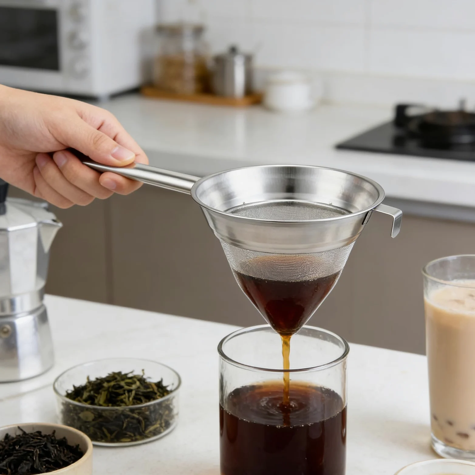 Colador de Caldo de Cocina a Prueba de Herrumbre, tamiz de Filtro cónico de Malla Fina con para Aceite, Hojas de té y cócteles, colador de Alimentos