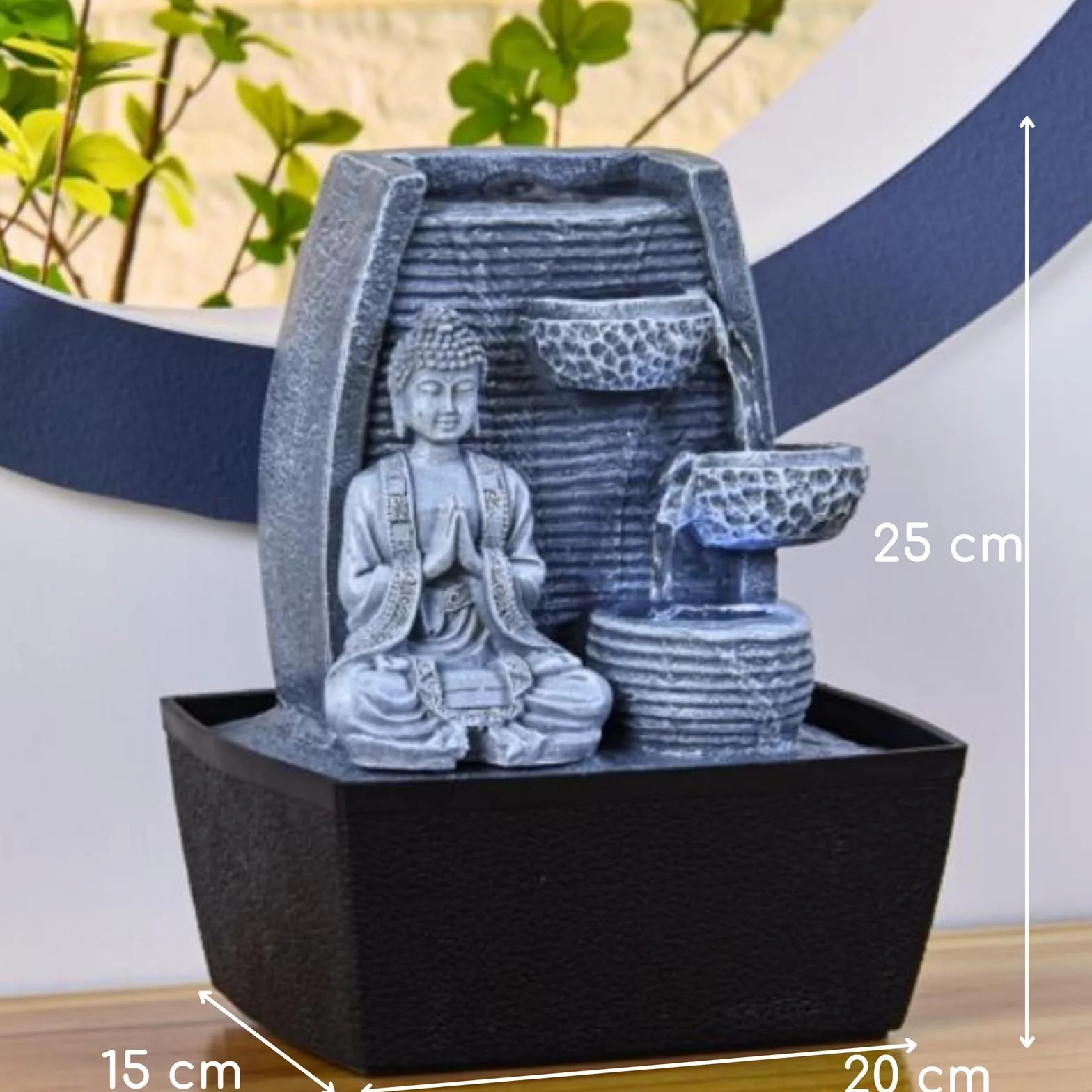 Zen Luz de la Pared Interior Fuente de Meditación de Buda de Piedra Gris/Negro de 20 x 15 x 24 cm